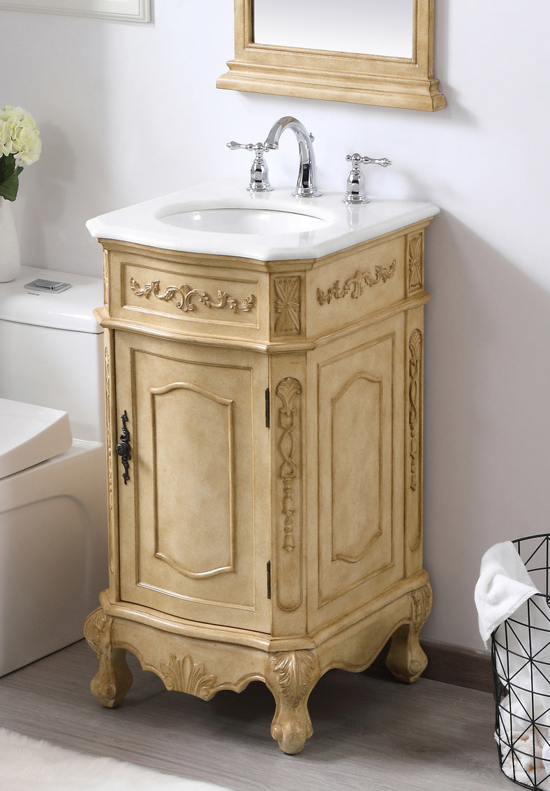19 inch Single Bathroom vanity in Antique Beige with ivory white engineered marble