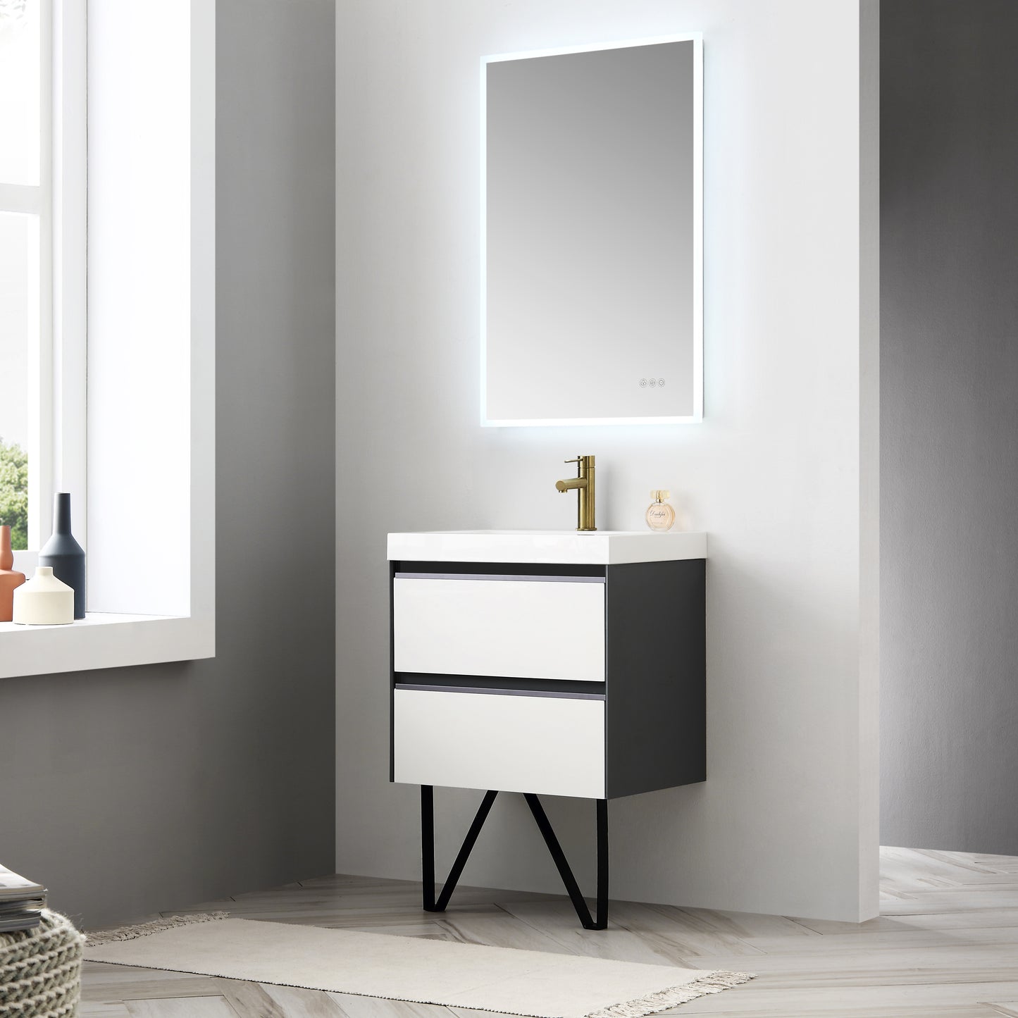 Berlin – 24 Inch Vanity with Sink – Glossy White & Glossy Grey