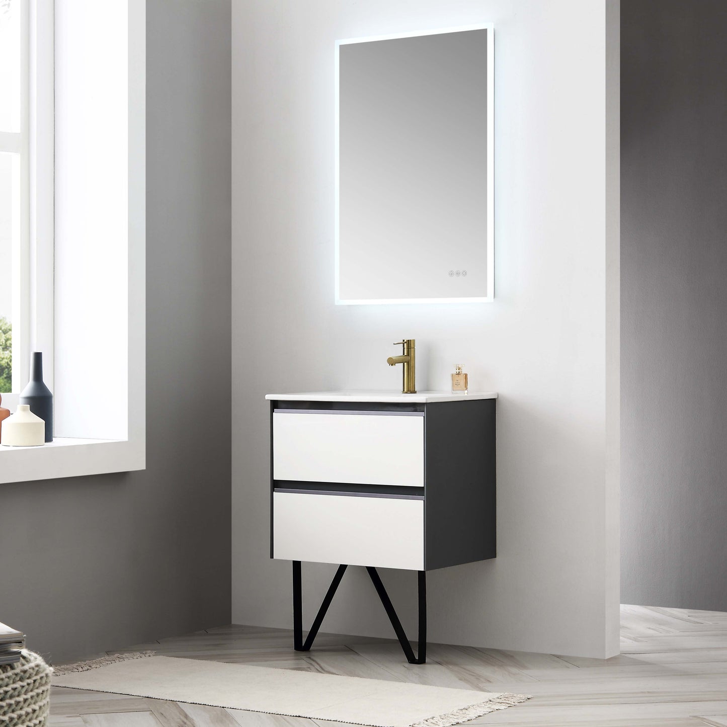 Berlin – 24 Inch Vanity with Sink – Glossy White & Glossy Grey
