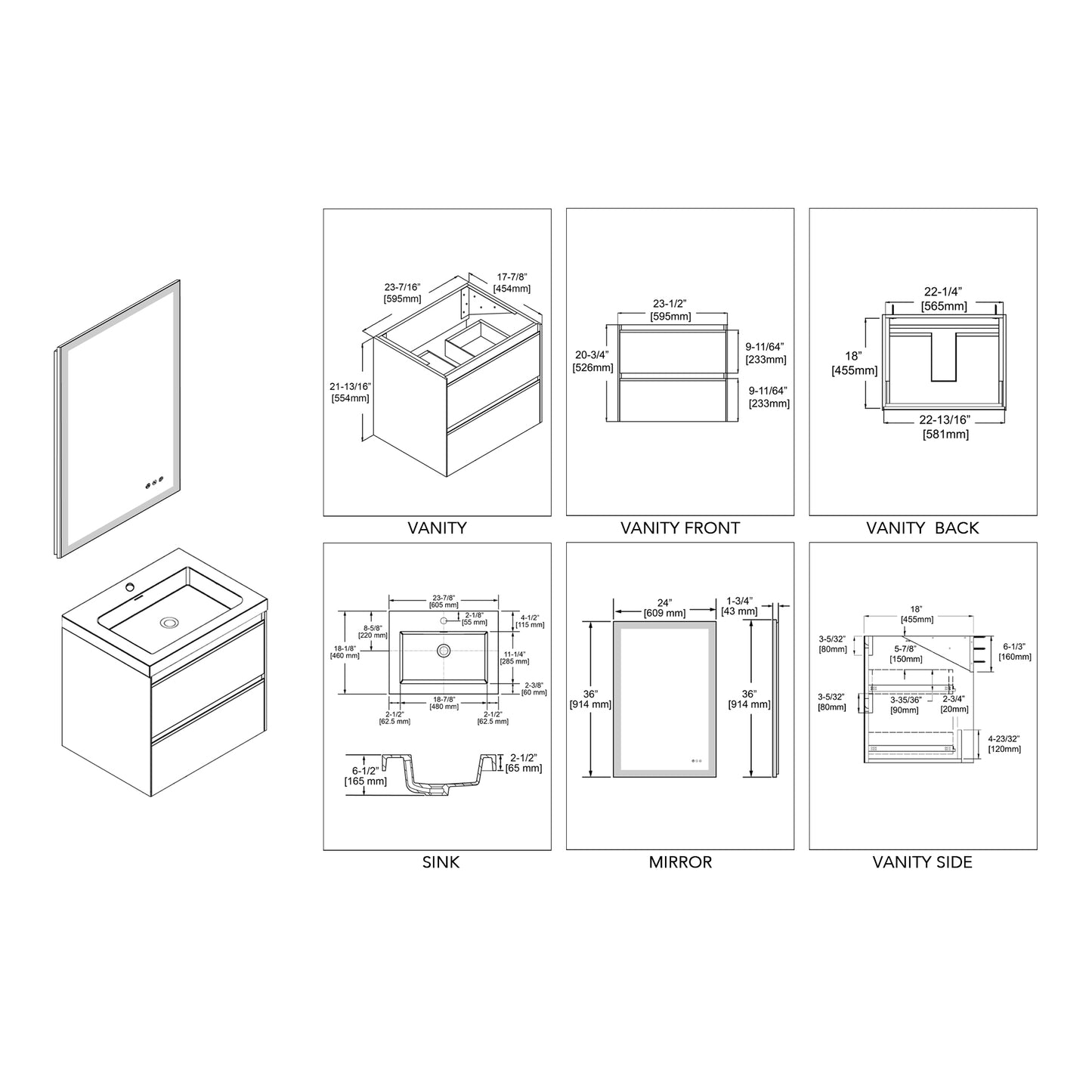 Berlin – 24 Inch Vanity with Sink – Glossy White & Glossy Grey