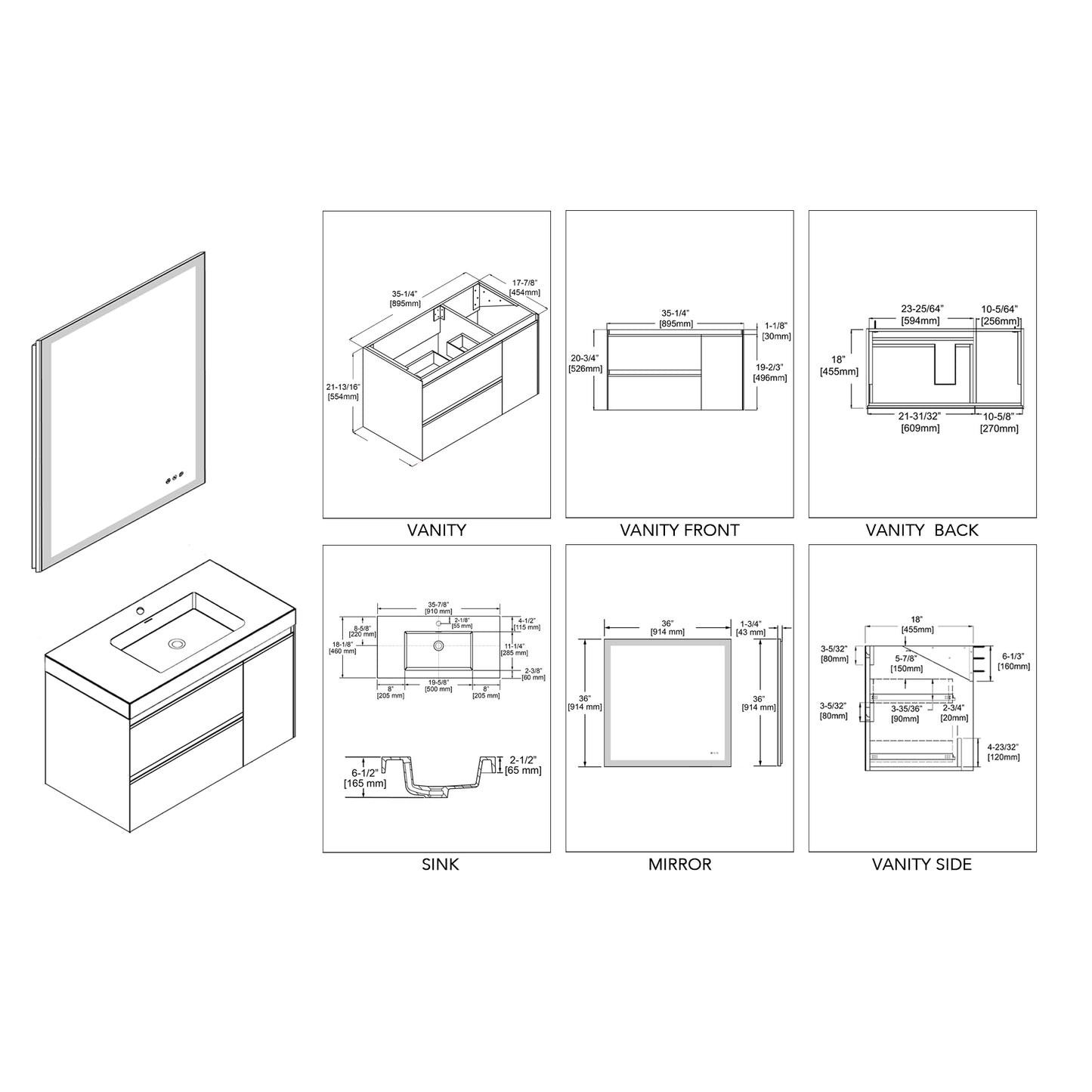Berlin – 36 Inch Vanity with Sink – Glossy White & Glossy Grey