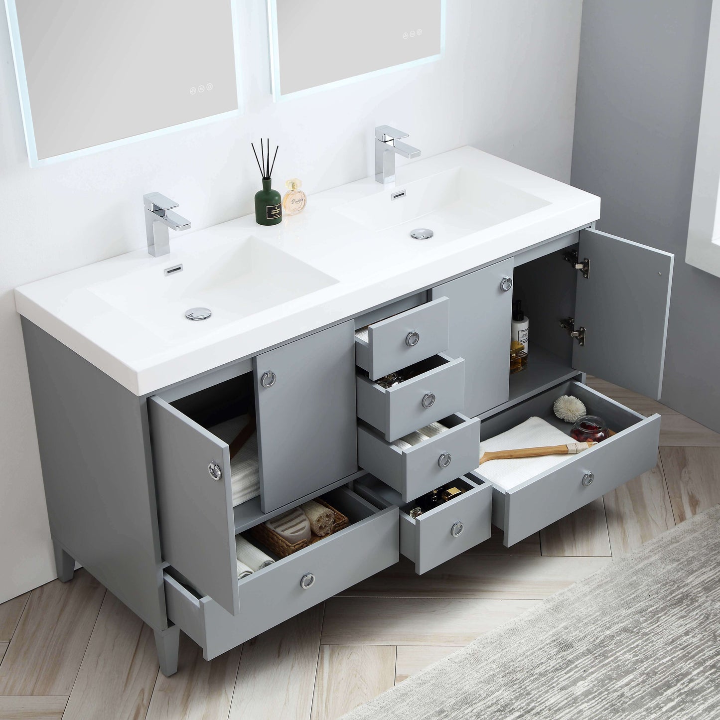 Lyon Metal Gray 60 Inch Vanity