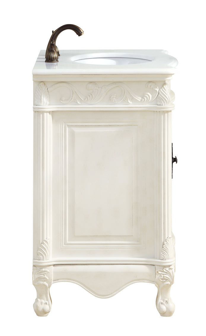 27 inch Single Bathroom vanity in Antique White with ivory white engineered marble