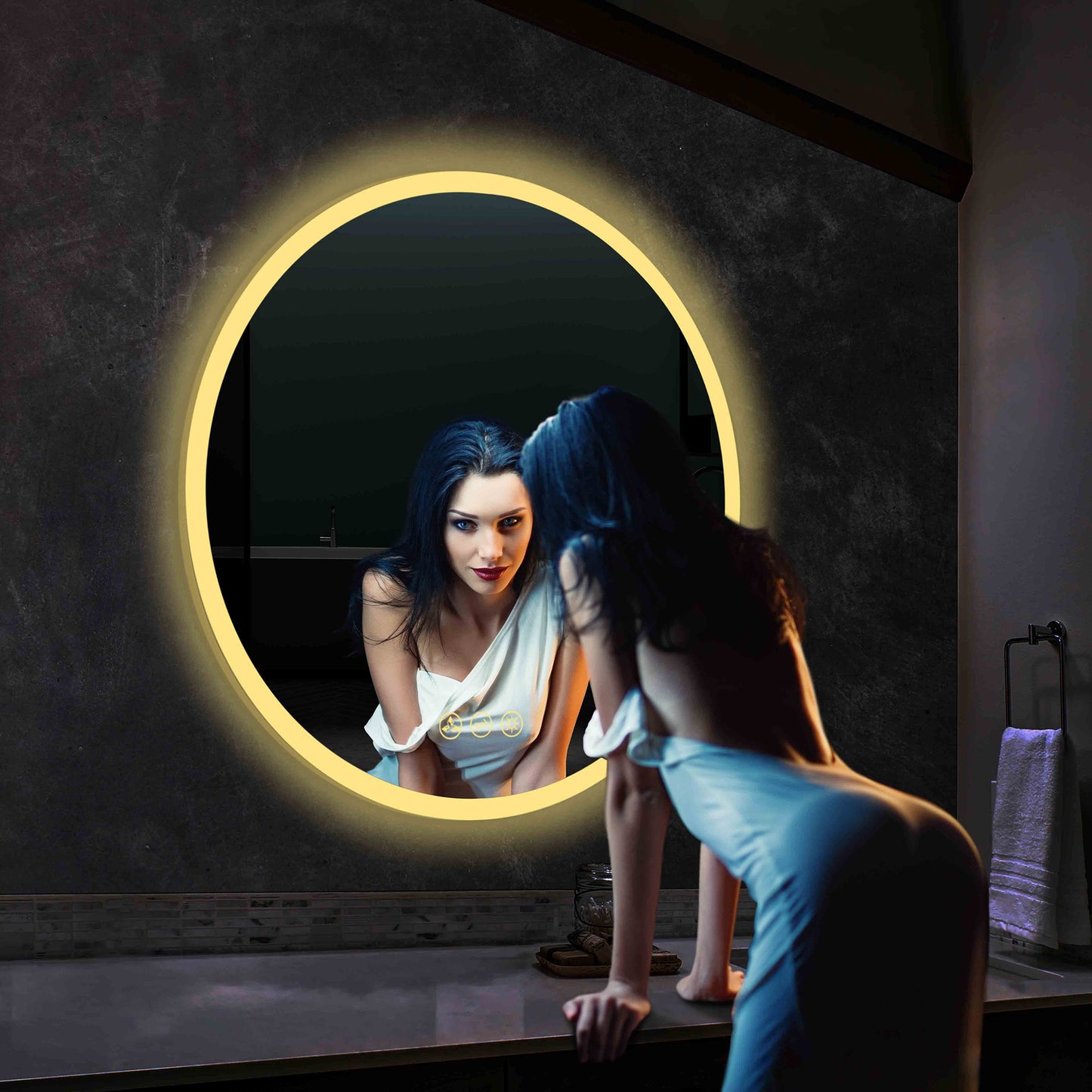 Orion - Round LED Mirror Frosted Side