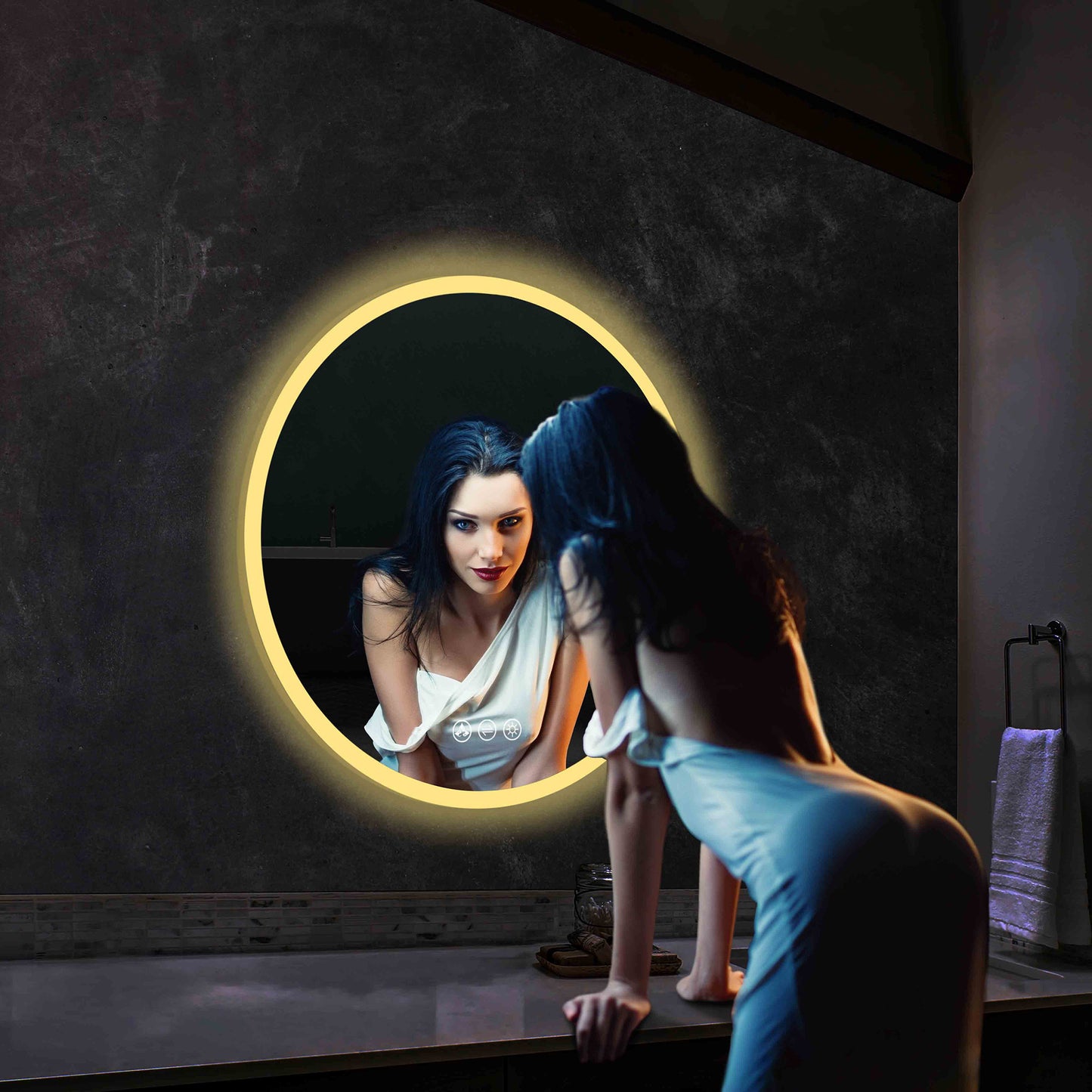 Orion - Round LED Mirror Frosted Side