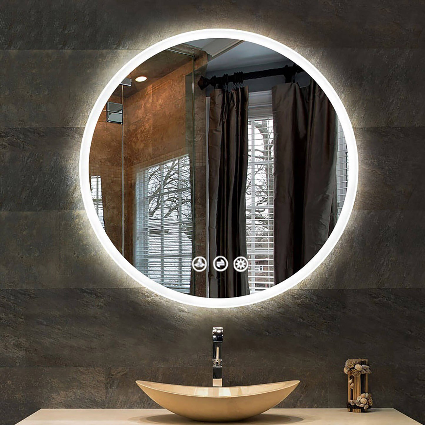 Orion - Round LED Mirror Frosted Side