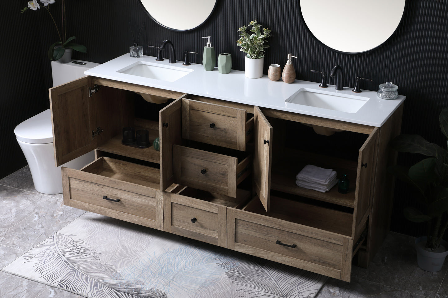 72 inch Double bathroom vanity in natural oak VF2872DNT