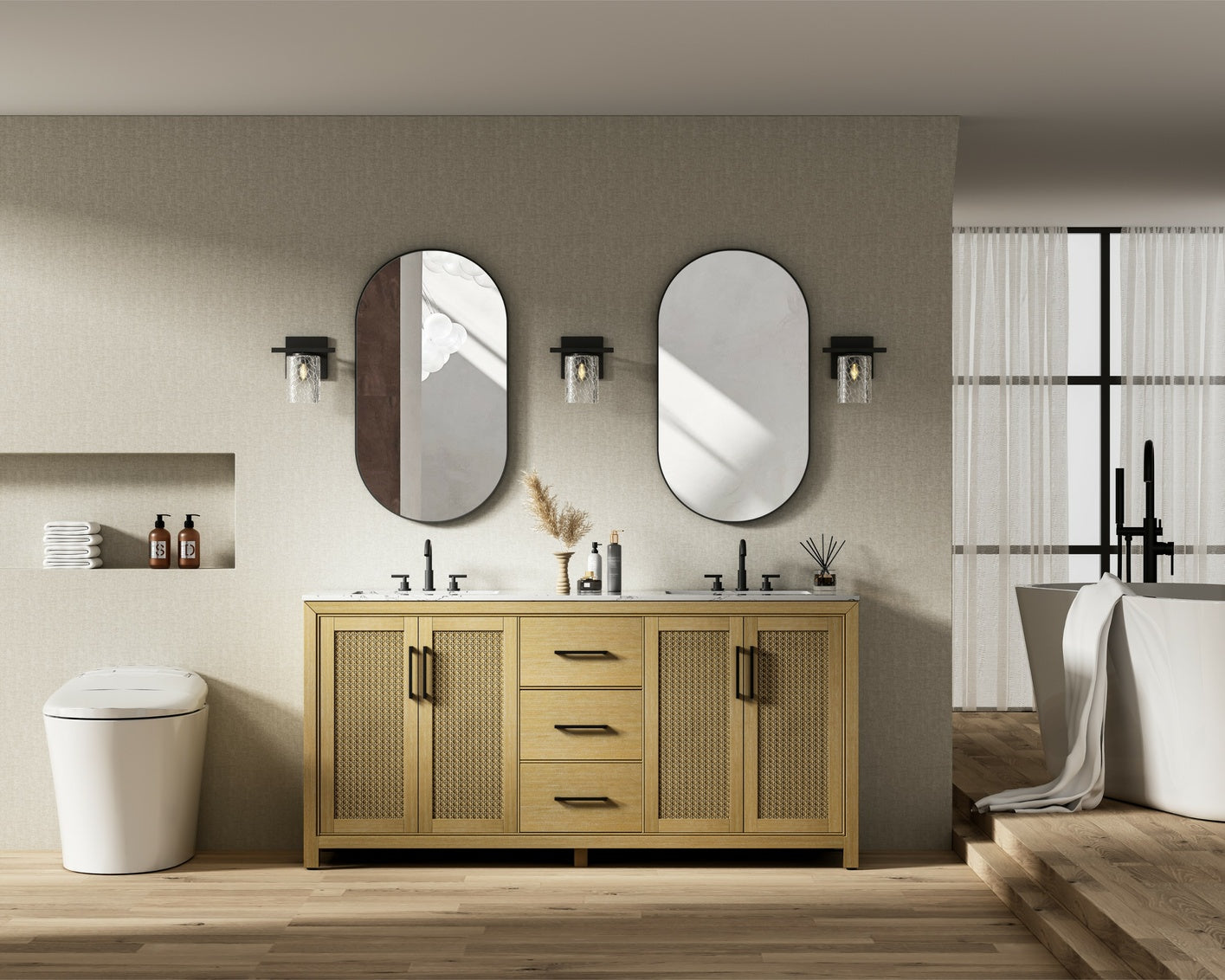 72 Inch Double Bathroom Vanity In Linen Oak VF29572DLO