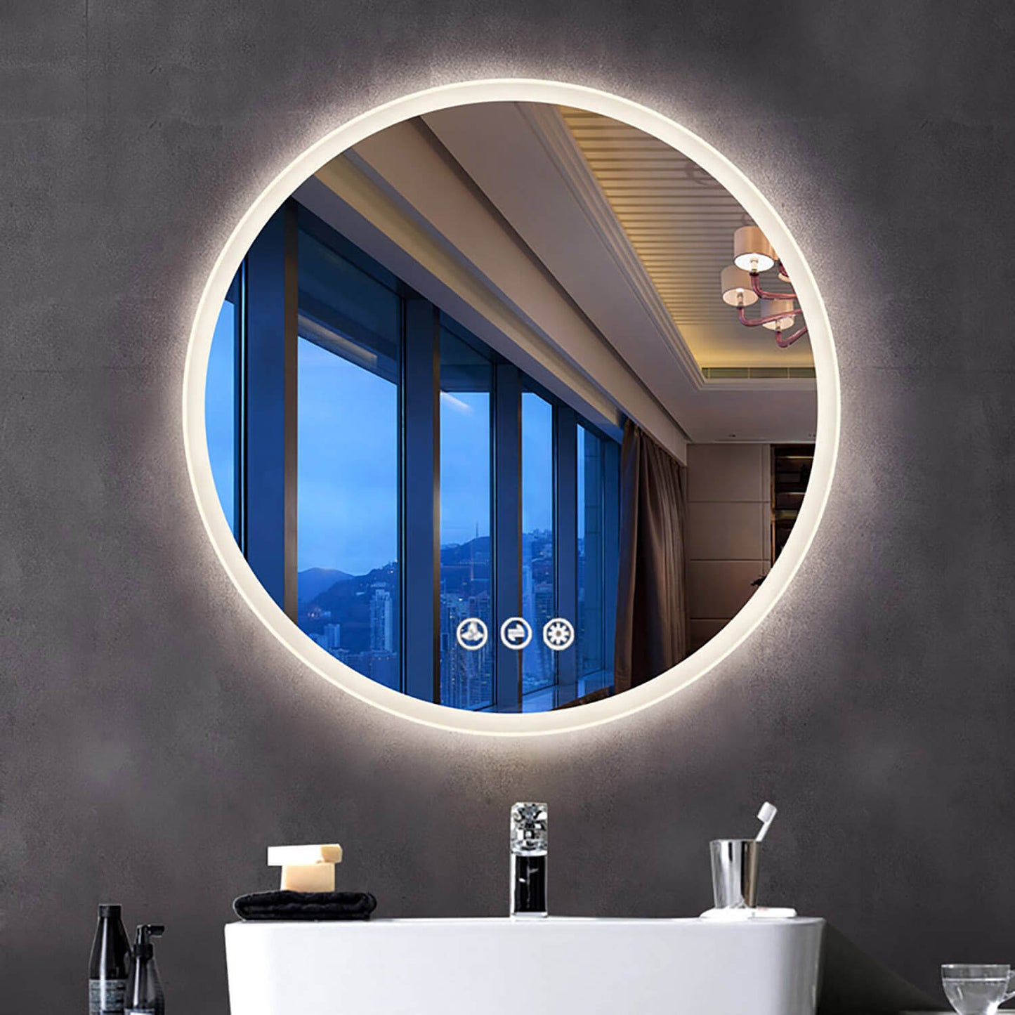 Orion - Round LED Mirror Frosted Side