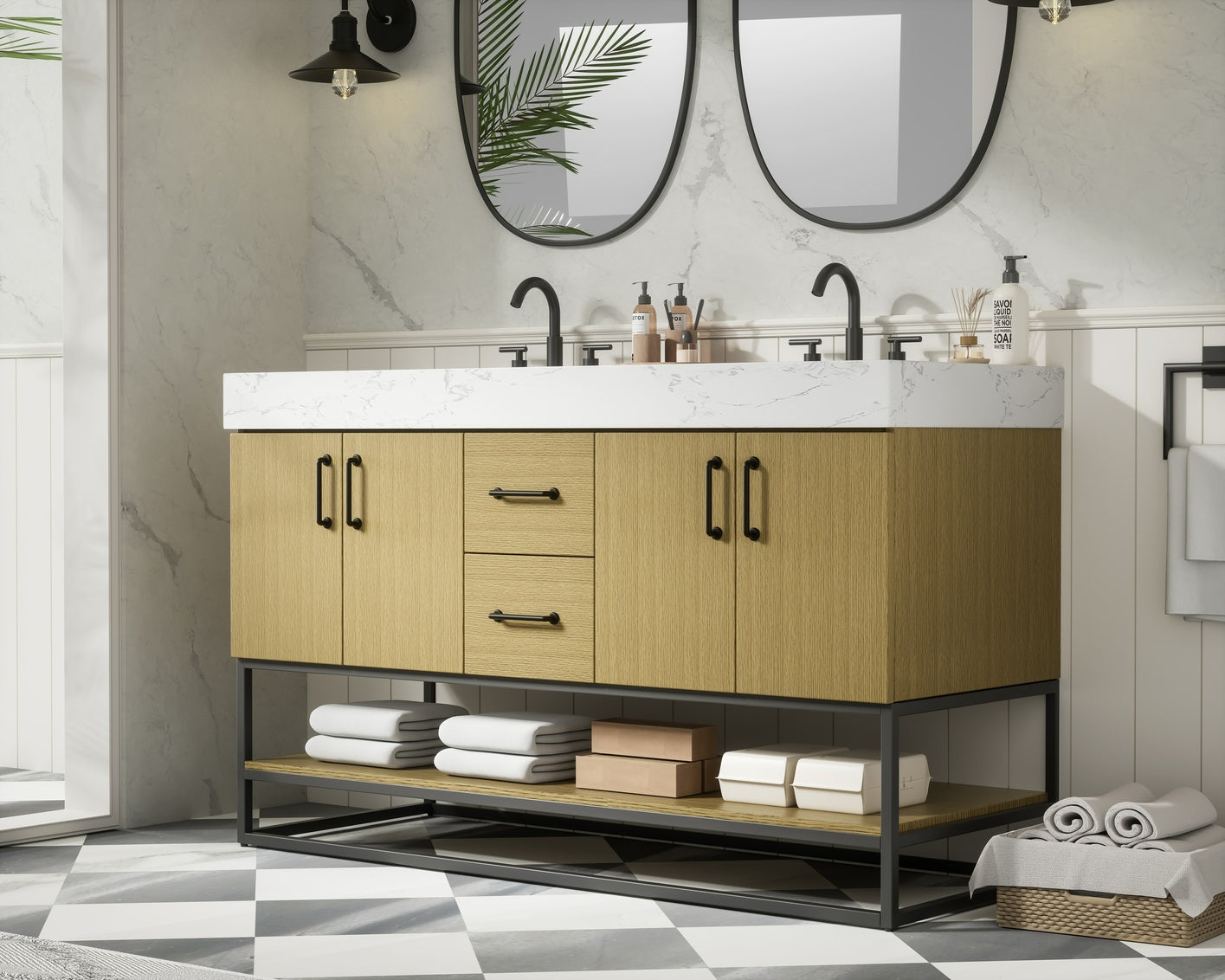 54 inch Double Bathroom Vanity in Honey Brown VF29254DMHB