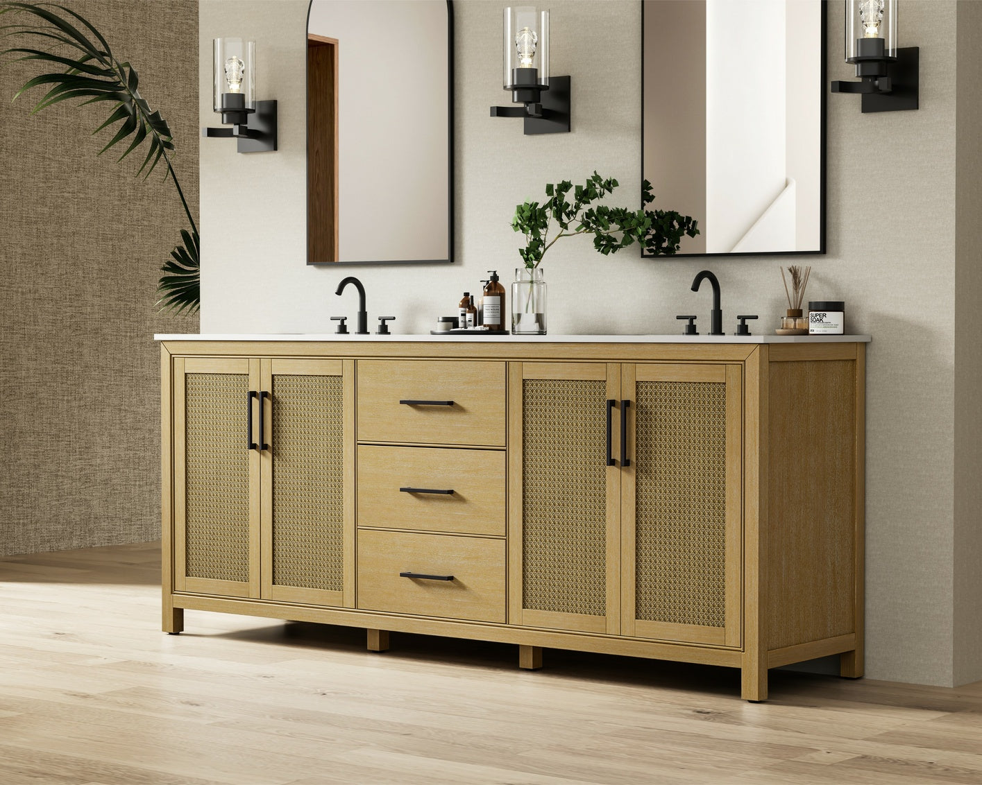 84 Inch Double Bathroom Vanity In Linen Oak VF29584DLO