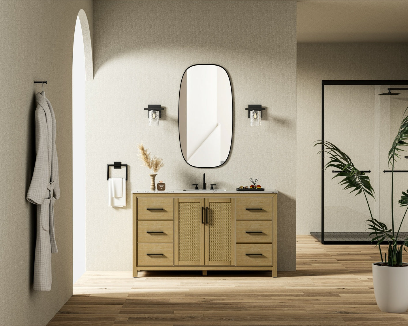 60 Inch Single Bathroom Vanity In Linen Oak VF29560LO