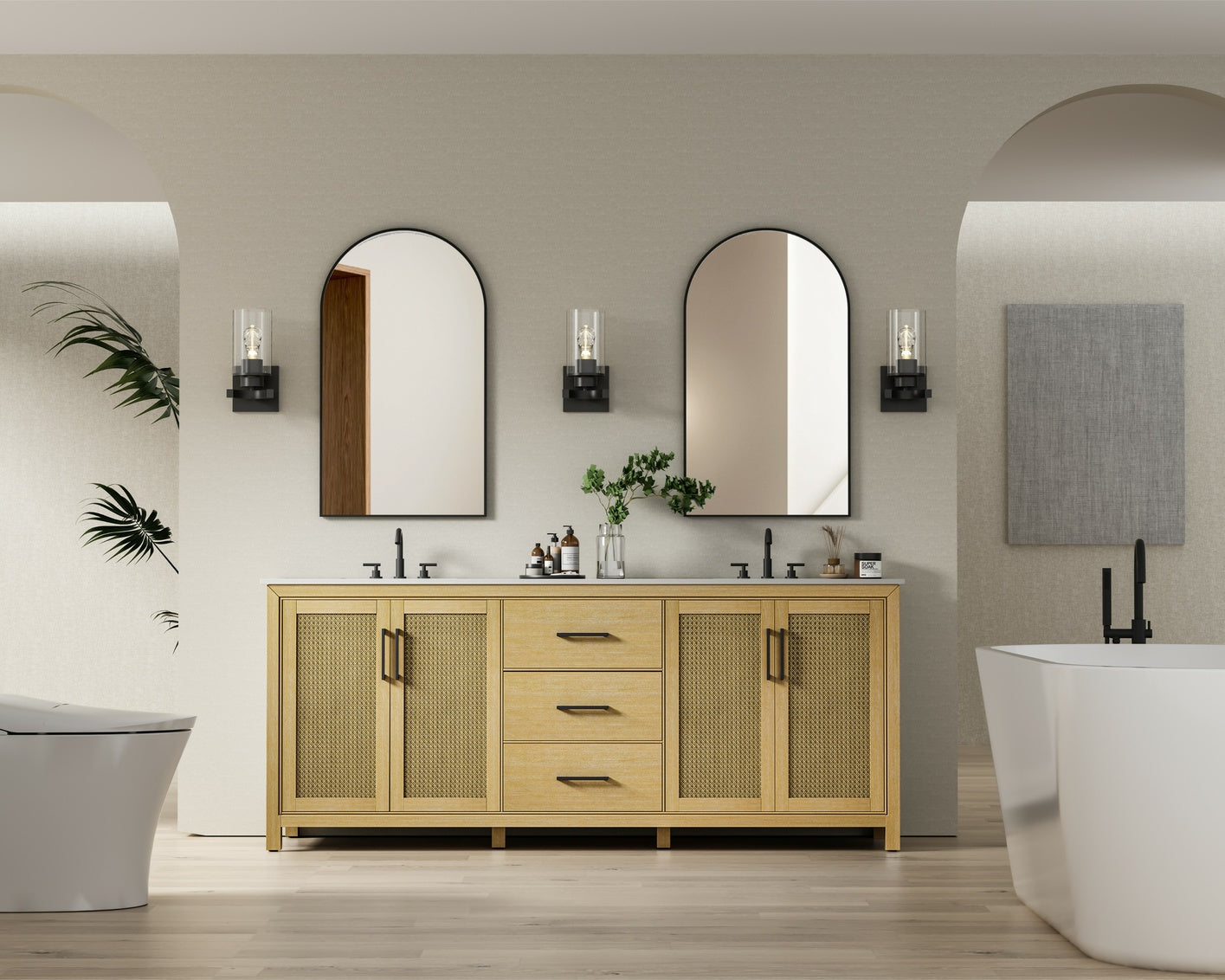 84 Inch Double Bathroom Vanity In Linen Oak VF29584DLO