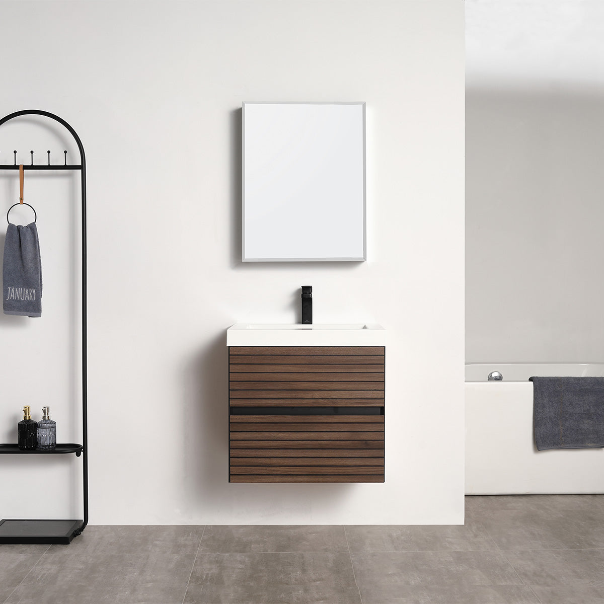 Annecy Dark Walnut Strip 24″ Vanity with Acrylic Top-Mount Basin