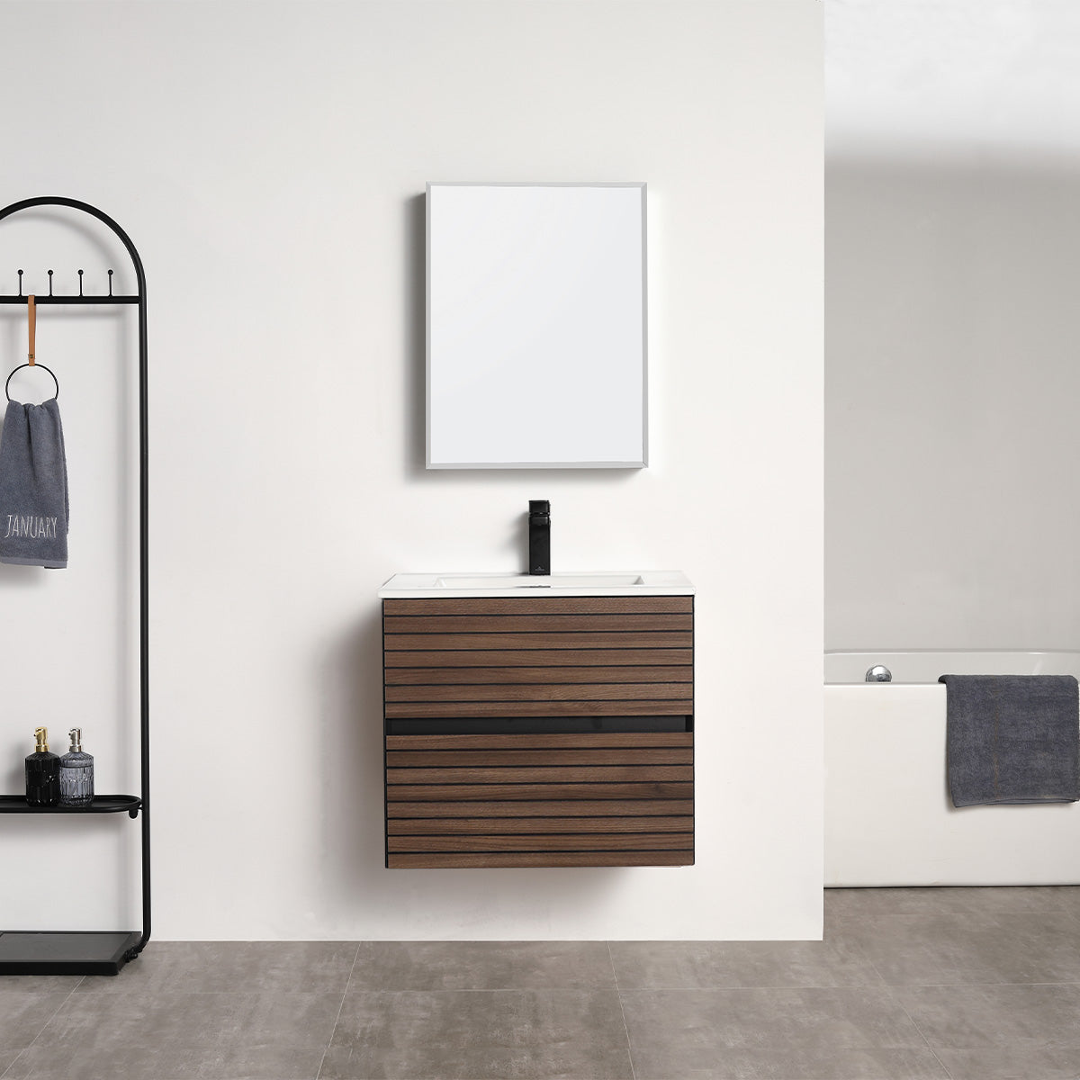 Annecy Dark Walnut Strip 24″ Vanity with Acrylic Top-Mount Basin