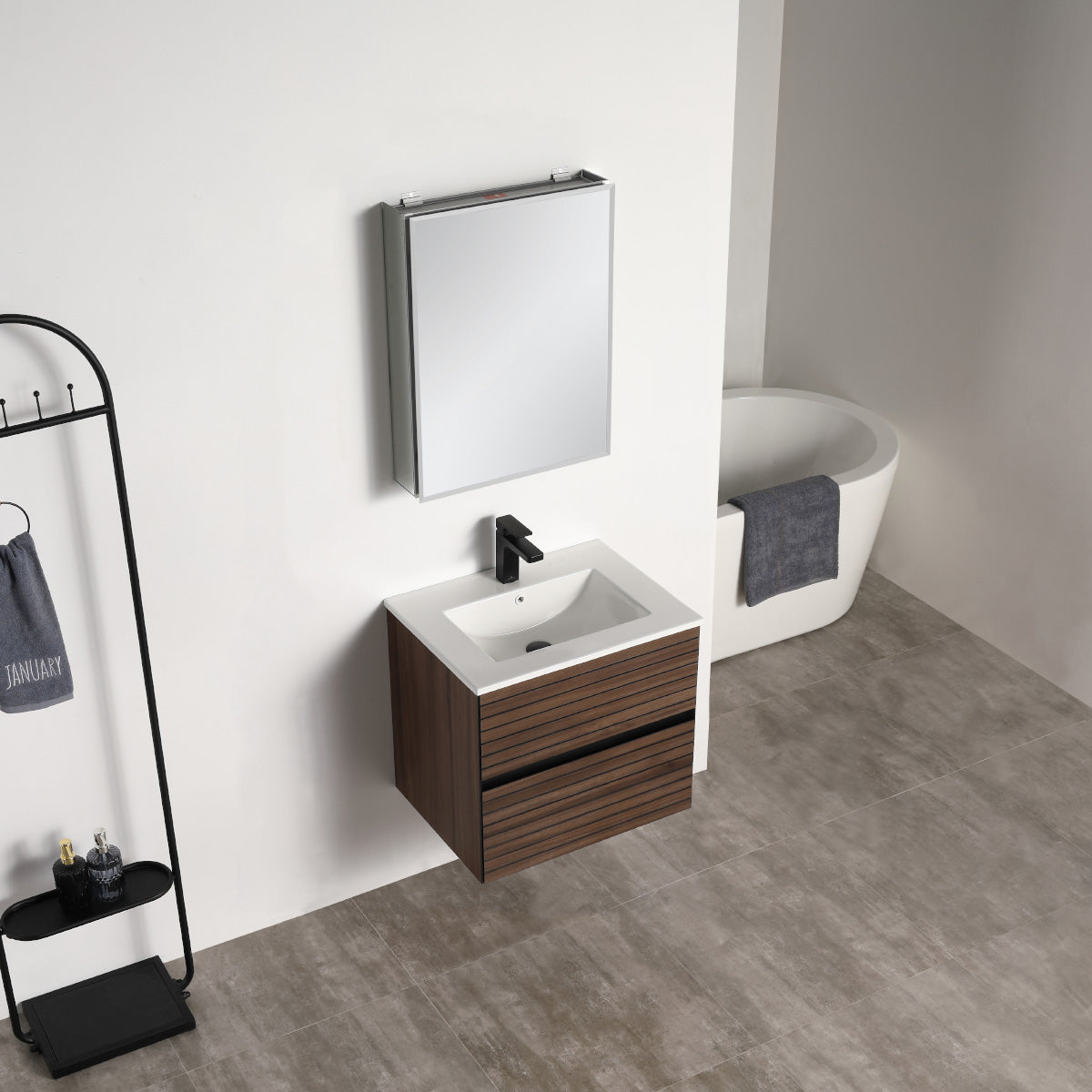 Annecy Dark Walnut Strip 24″ Vanity with Acrylic Top-Mount Basin