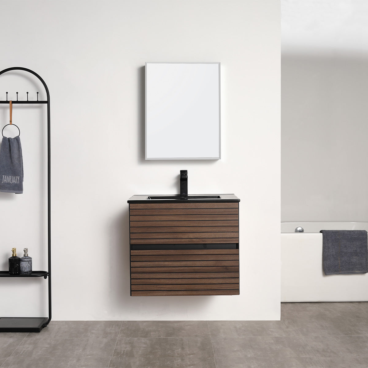 Annecy Dark Walnut Strip 24″ Vanity with Acrylic Top-Mount Basin