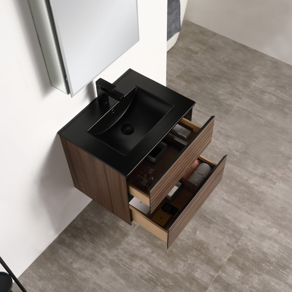 Annecy Dark Walnut Strip 24″ Vanity with Acrylic Top-Mount Basin