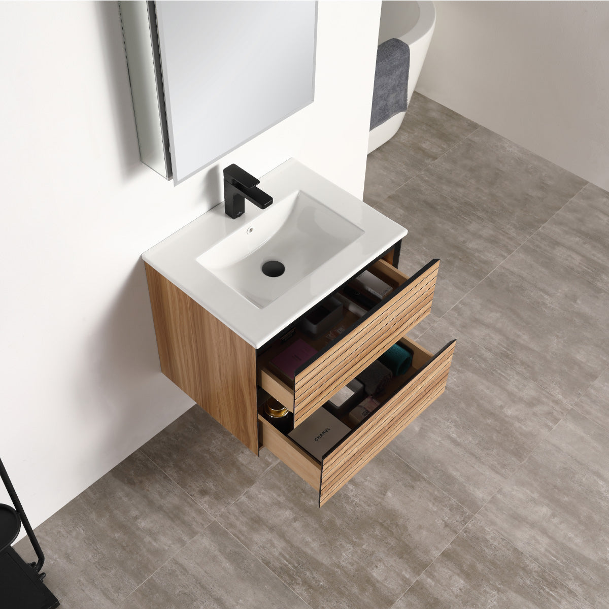 Annecy Maple Strip 24″ Vanity with Ceramic Top-Mount Basin