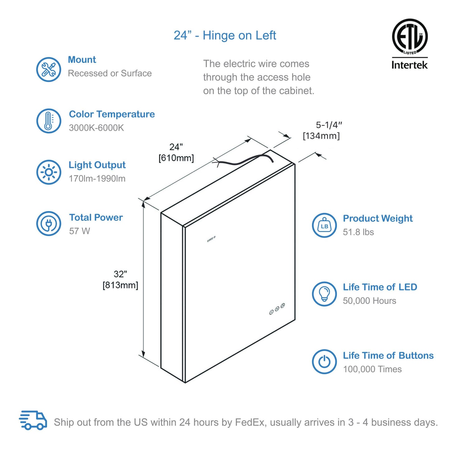 Sirius – LED Medicine Cabinet with Clock