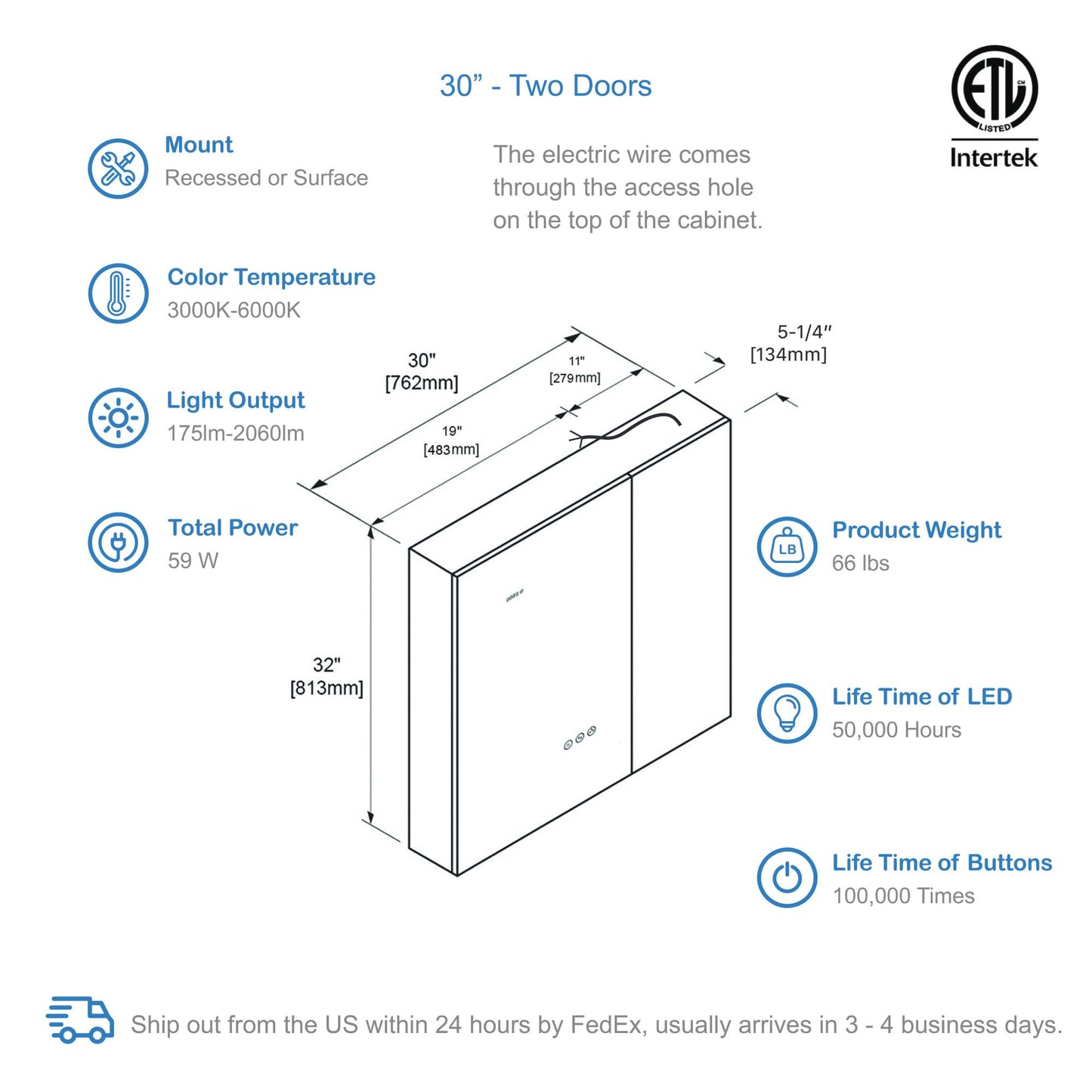 Sirius – LED Medicine Cabinet with Clock