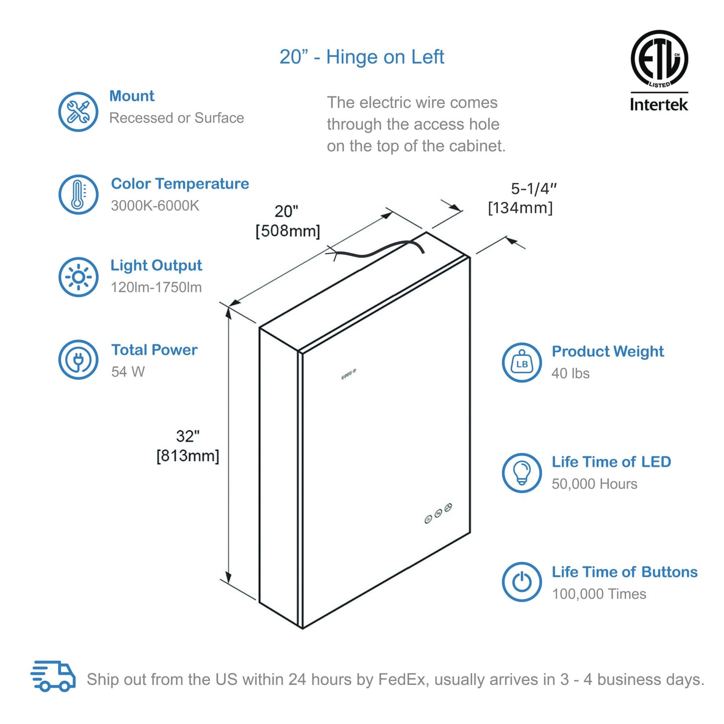 Sirius – LED Medicine Cabinet with Clock