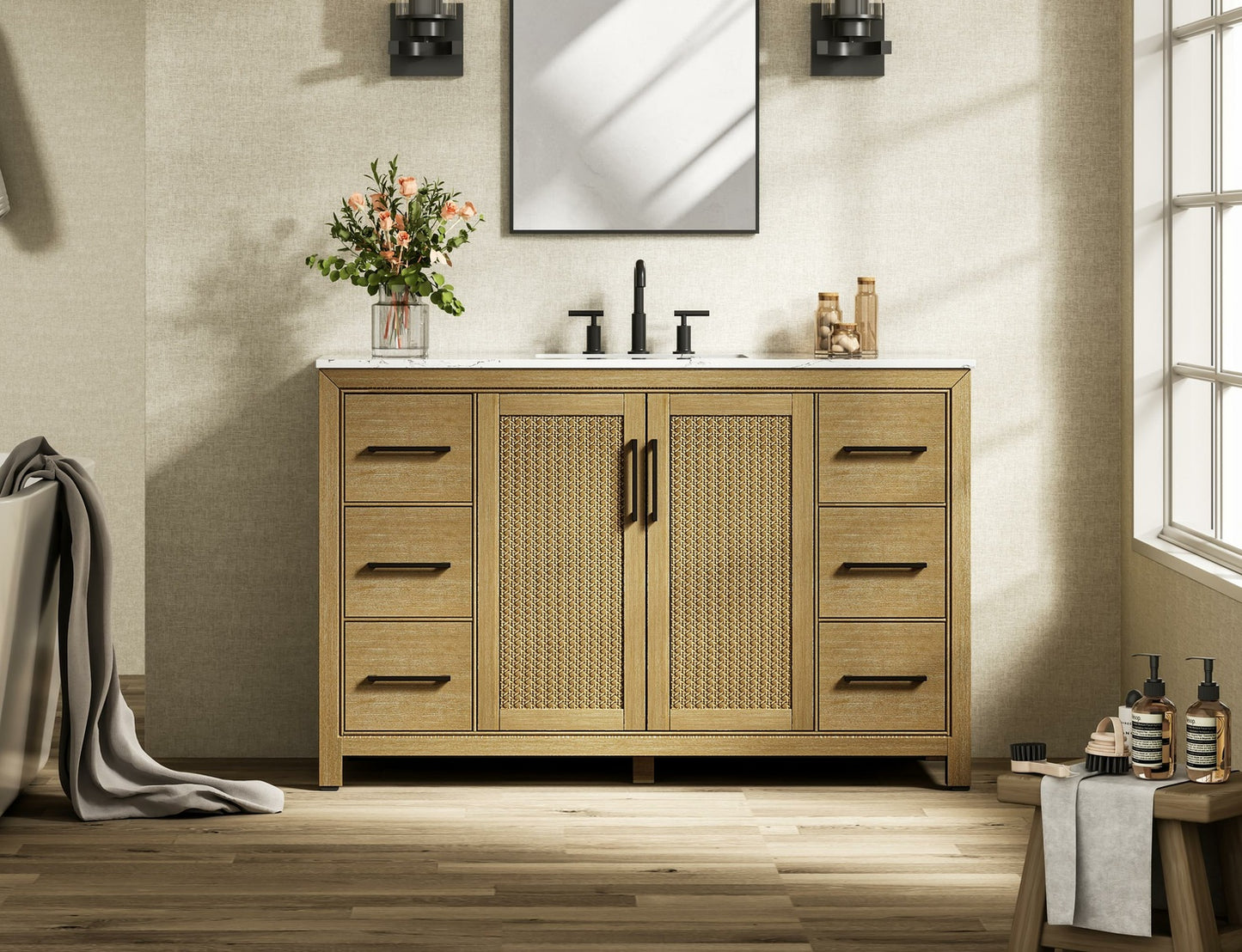 54 Inch Single Bathroom Vanity In Linen Oak VF29554LO