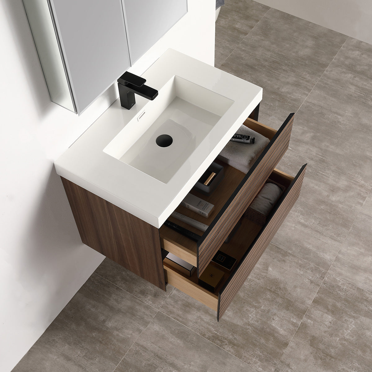 Annecy Dark Walnut Strip 30″ Vanity with Ceramic Top-Mount Basin