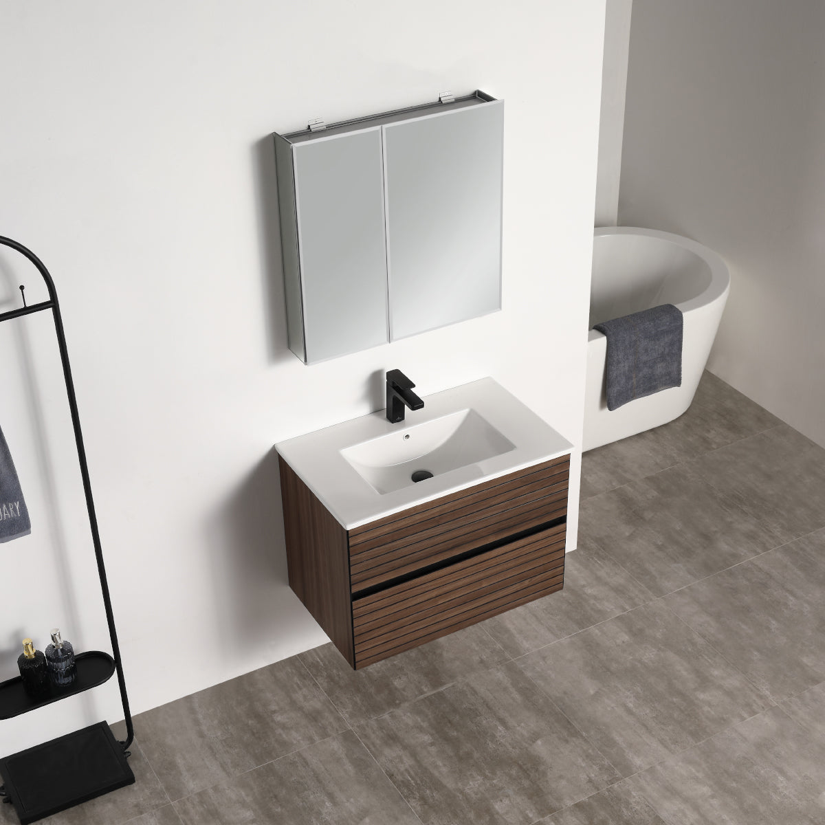 Annecy Dark Walnut Strip 30″ Vanity with Ceramic Top-Mount Basin