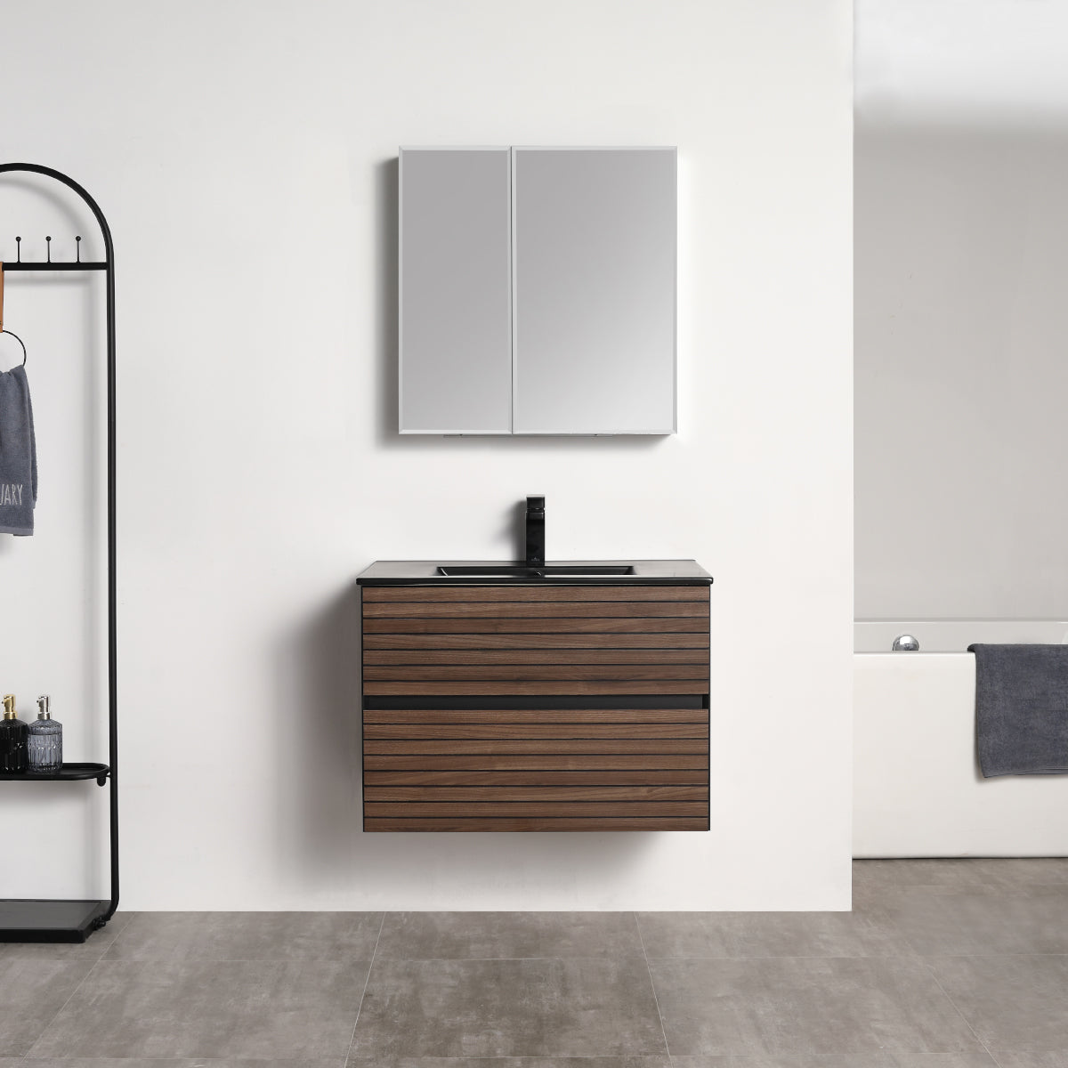 Annecy Dark Walnut Strip 30″ Vanity with Ceramic Top-Mount Basin