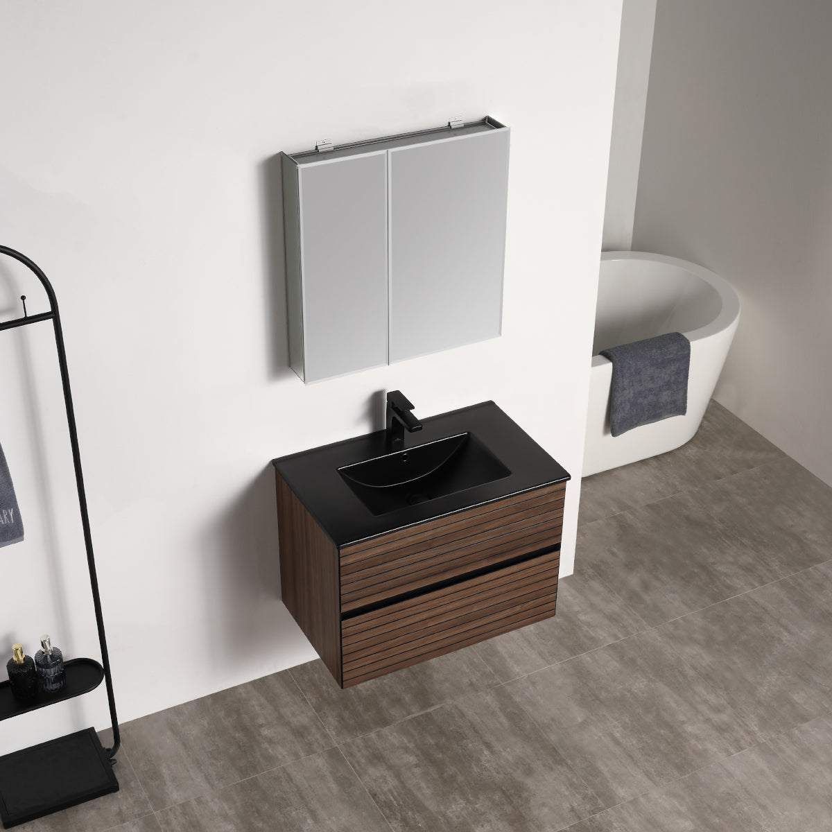 Annecy Dark Walnut Strip 30″ Vanity with Ceramic Top-Mount Basin