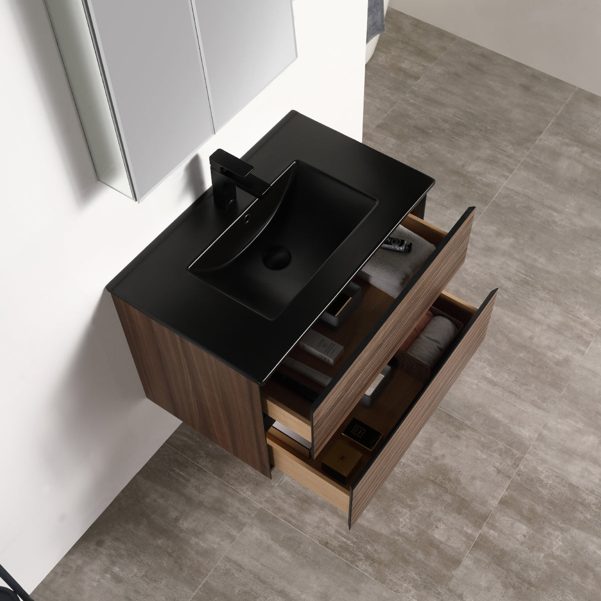 Annecy Dark Walnut Strip 30″ Vanity with Ceramic Top-Mount Basin