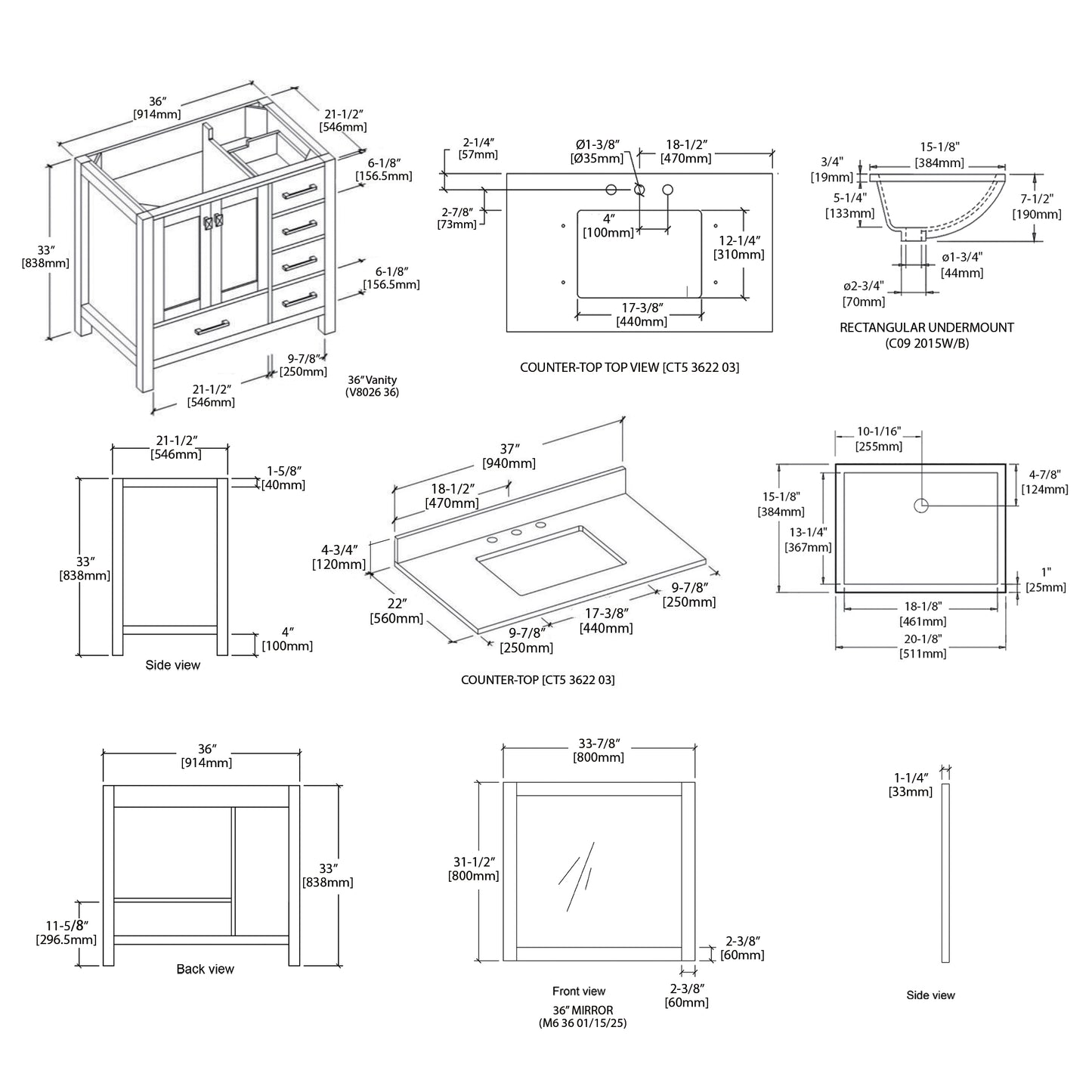 Geneva 36″ Metal Grey Vanity