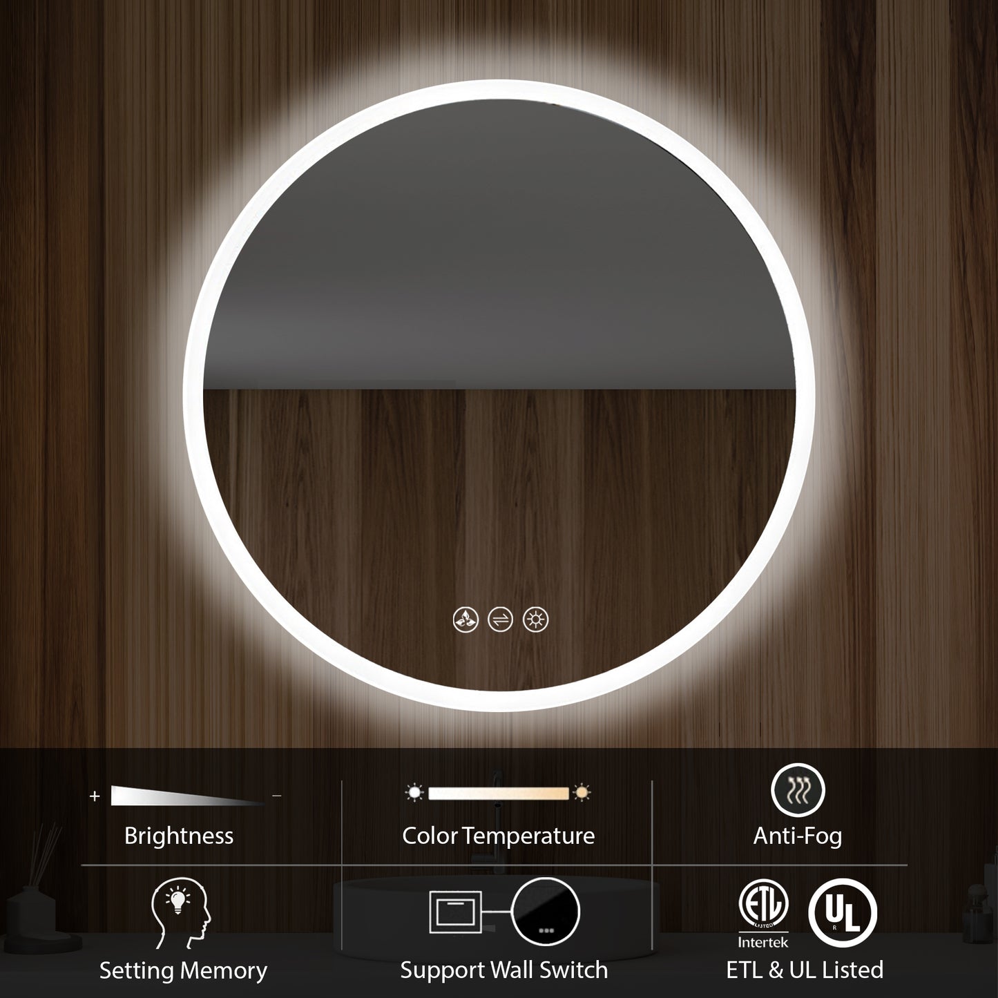 Orion - Round LED Mirror Frosted Side