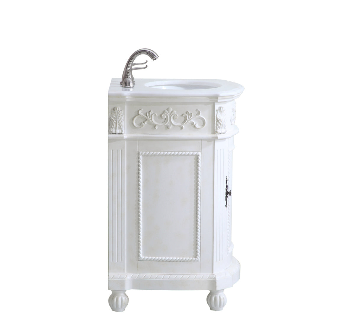 24 inch Single Bathroom vanity in Antique White with ivory white engineered marble