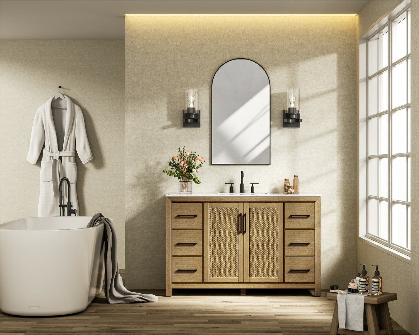 54 Inch Single Bathroom Vanity In Linen Oak VF29554LO