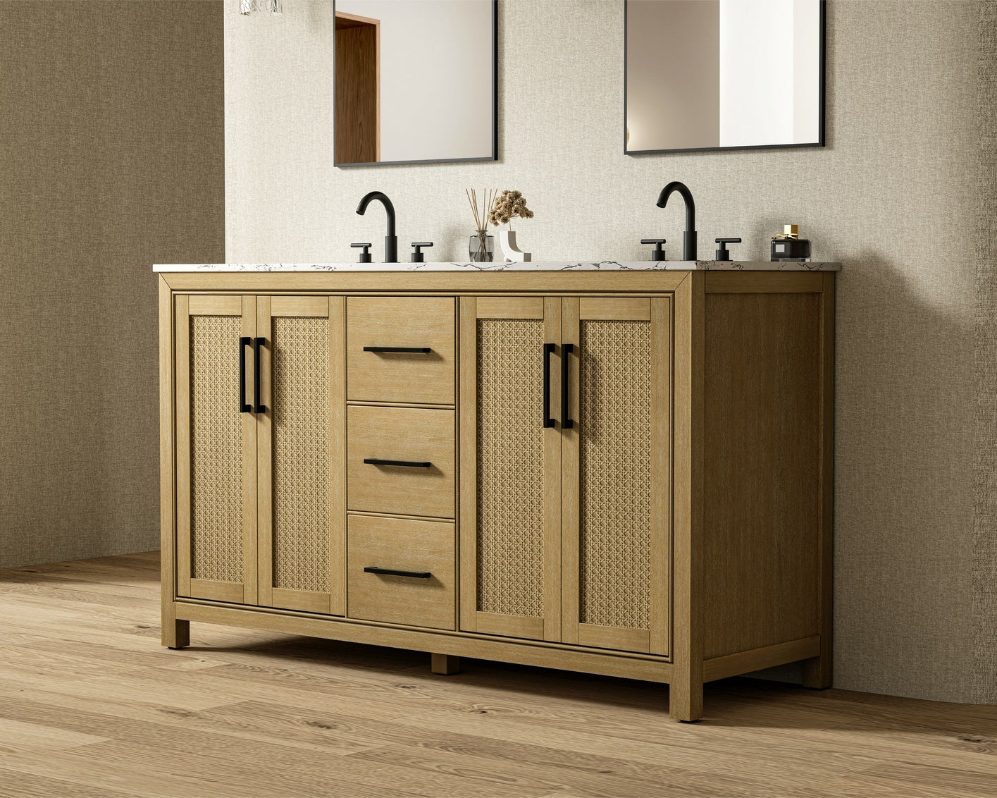 60 Inch Double Bathroom Vanity In Linen Oak VF29560DLO