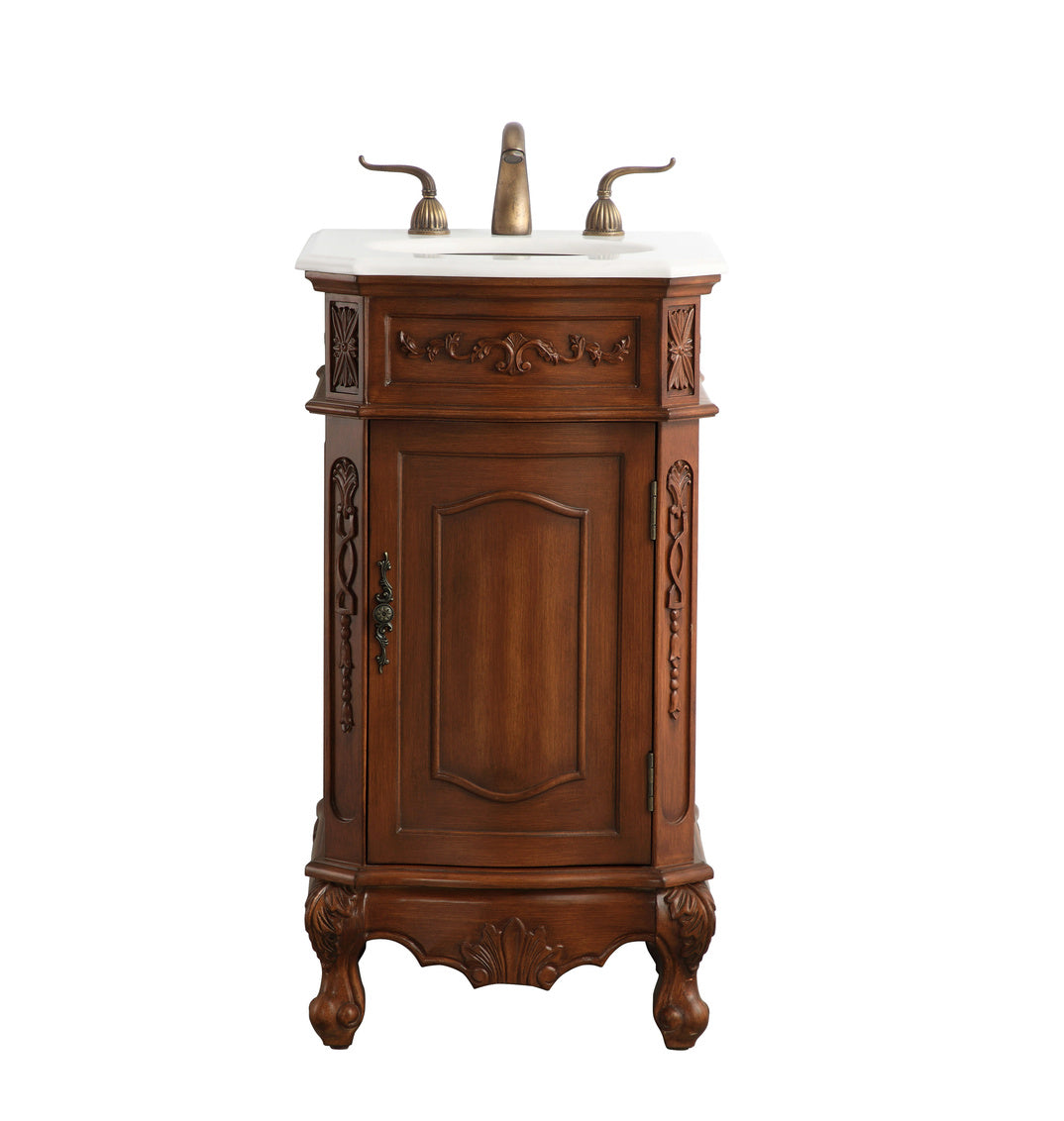 19 inch Single Bathroom vanity teak with ivory white engineered marble