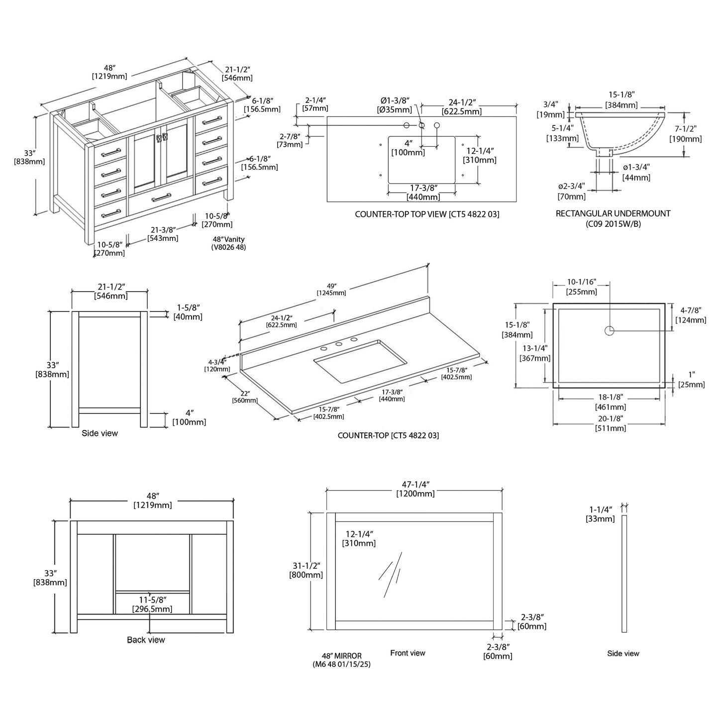 Geneva 48″ Metal Grey Vanity