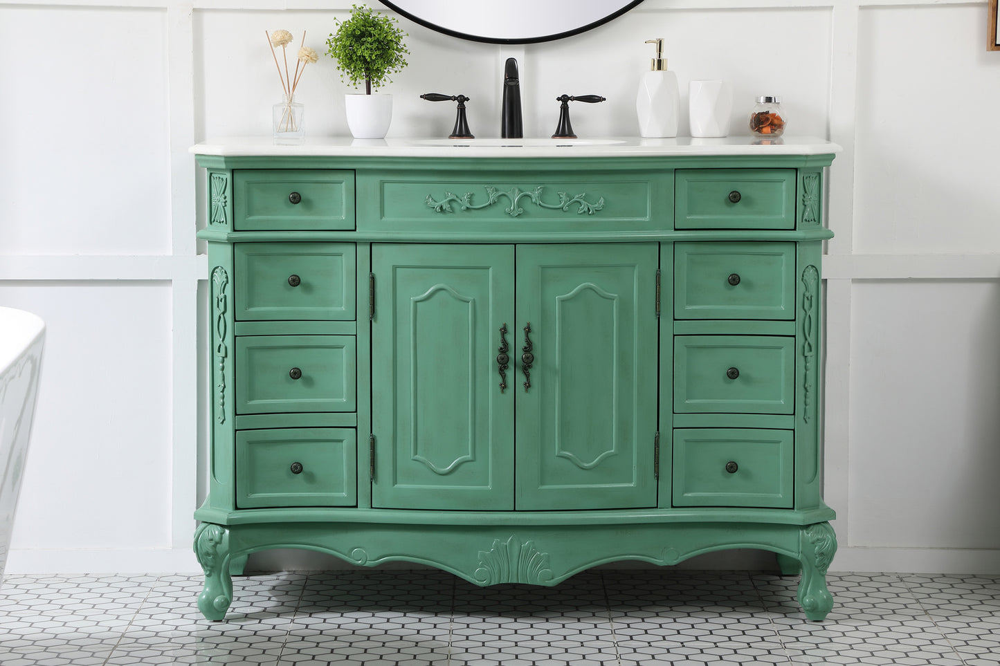 48 inch Single Bathroom vanity in vintage mint with ivory white engineered marble