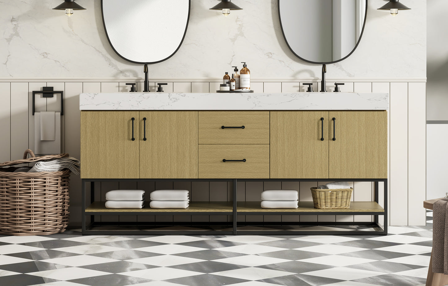 72 inch Double Bathroom Vanity in Honey Brown VF29272DMHB