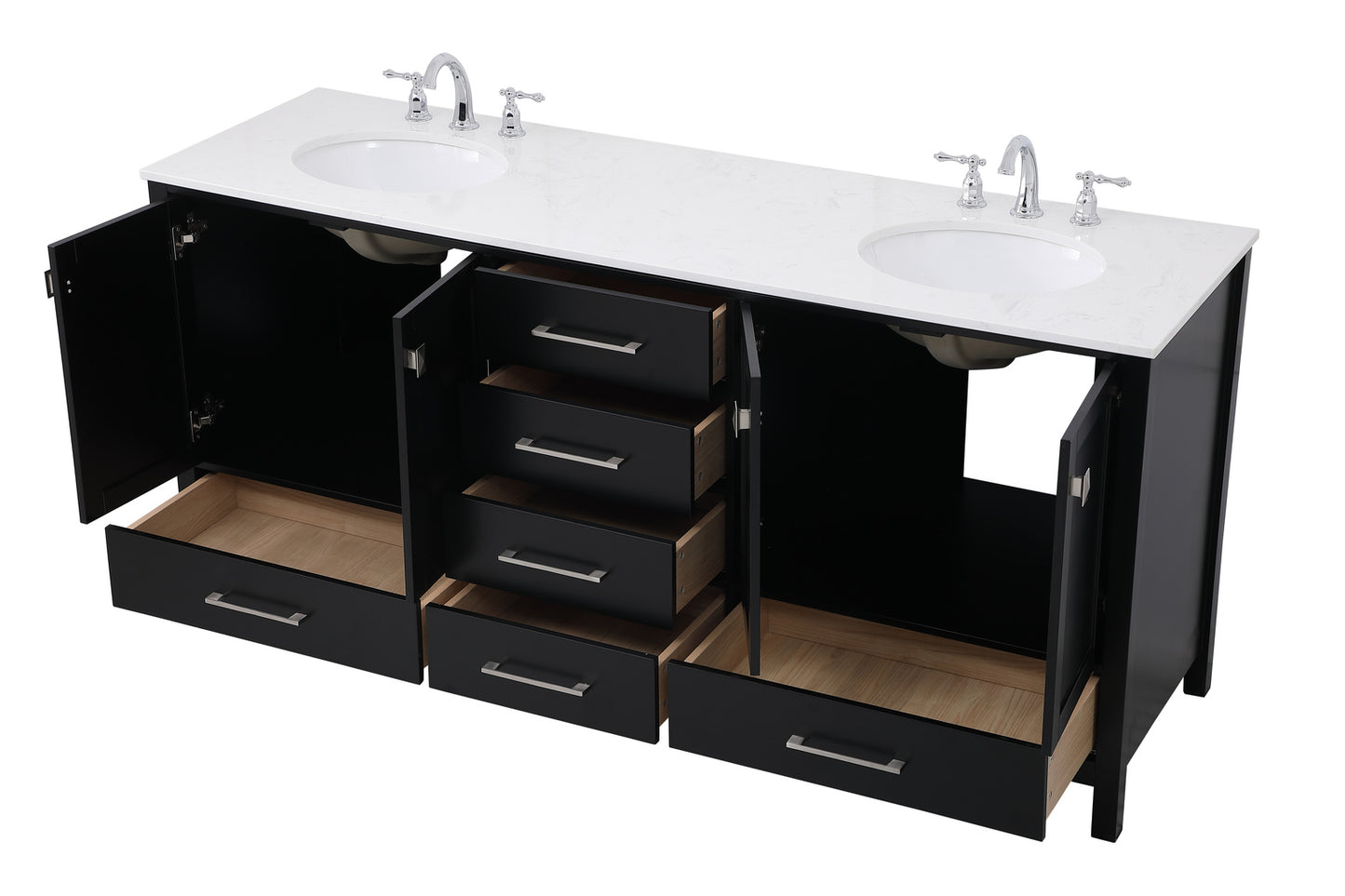72 inch Double Bathroom Vanity in Black VF18872DBK