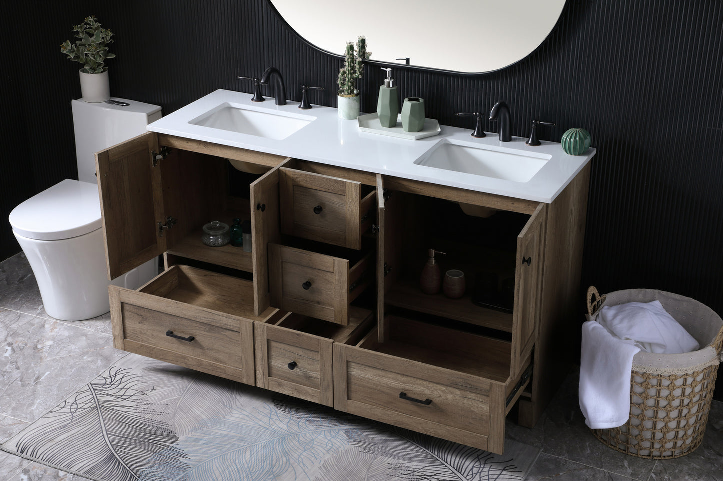 60 inch Double bathroom vanity in natural oak VF2860DNT