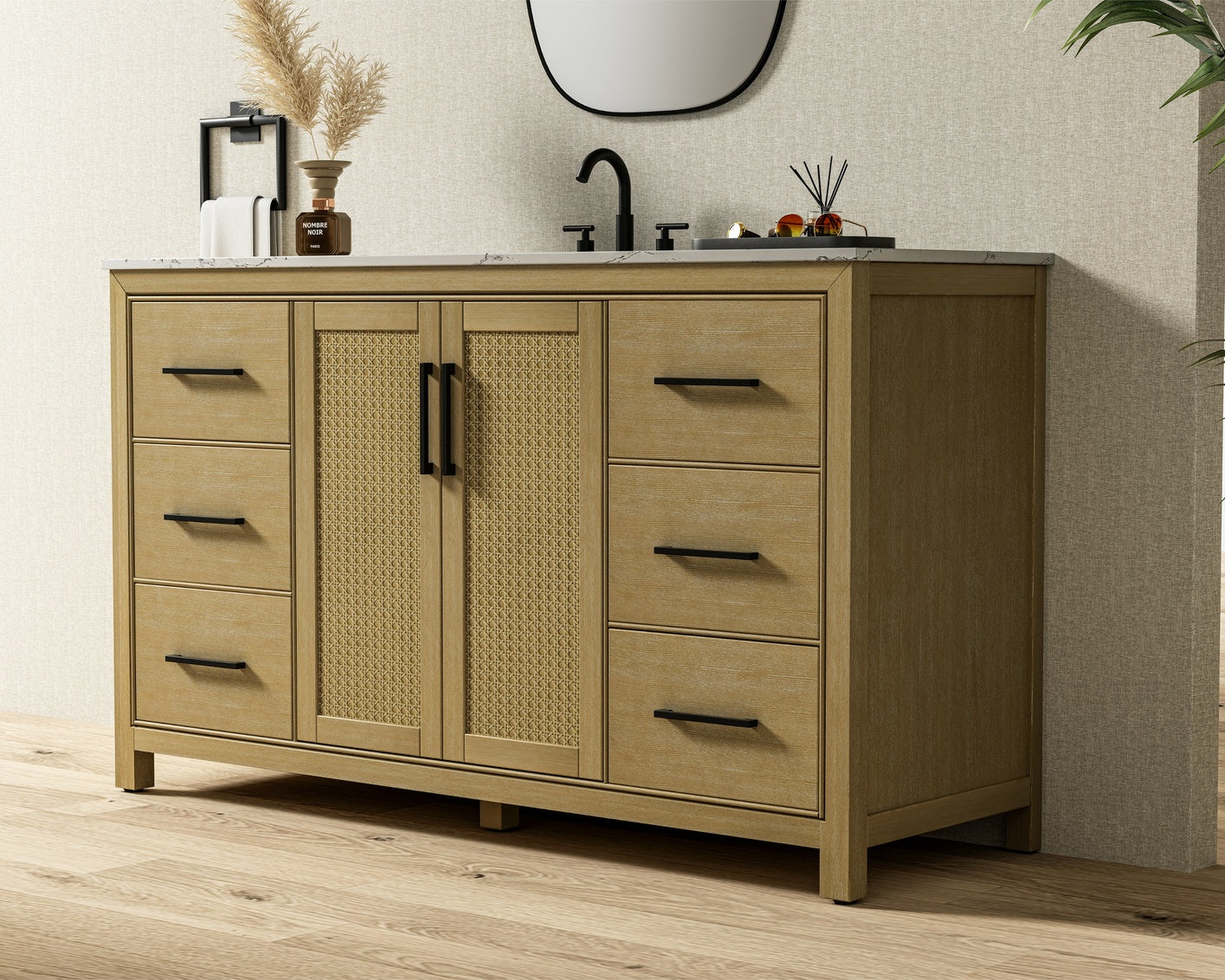 60 Inch Single Bathroom Vanity In Linen Oak VF29560LO