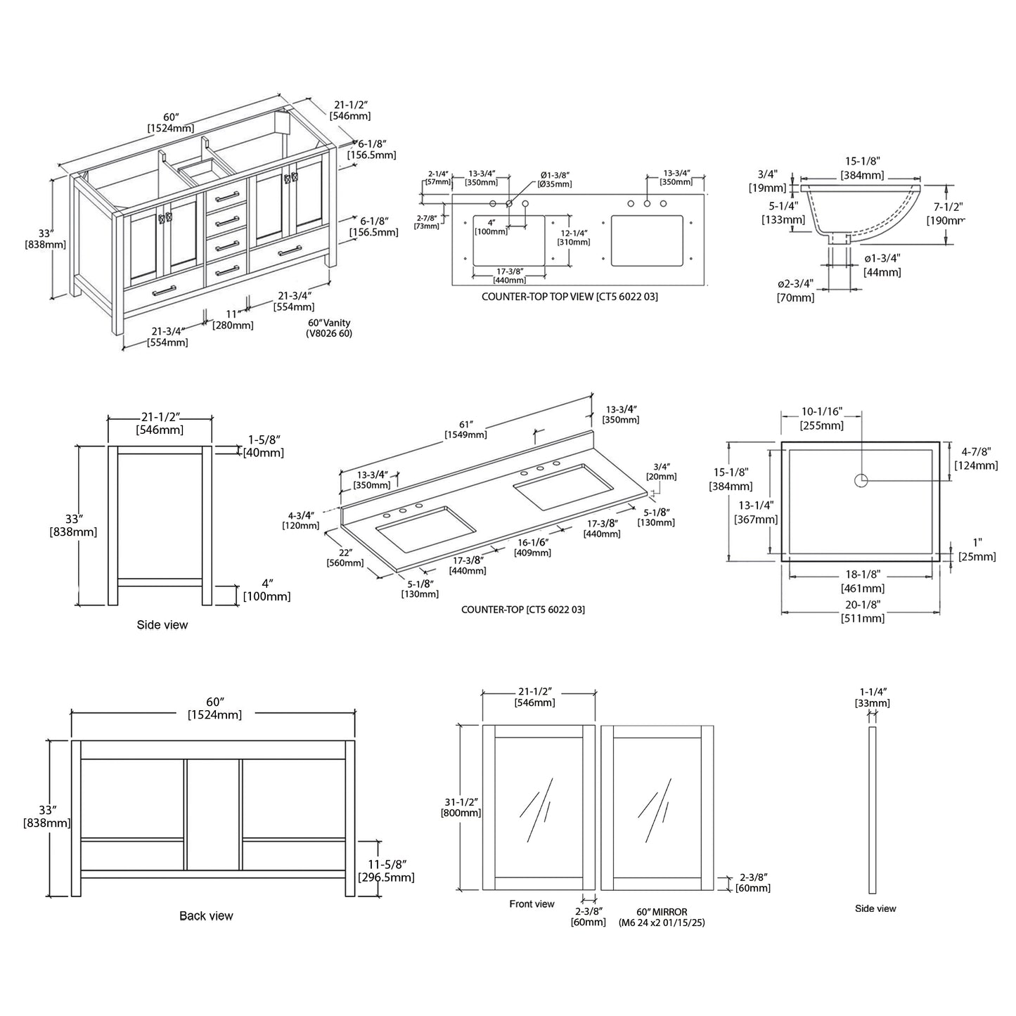 Geneva 60″ Matte White Vanity