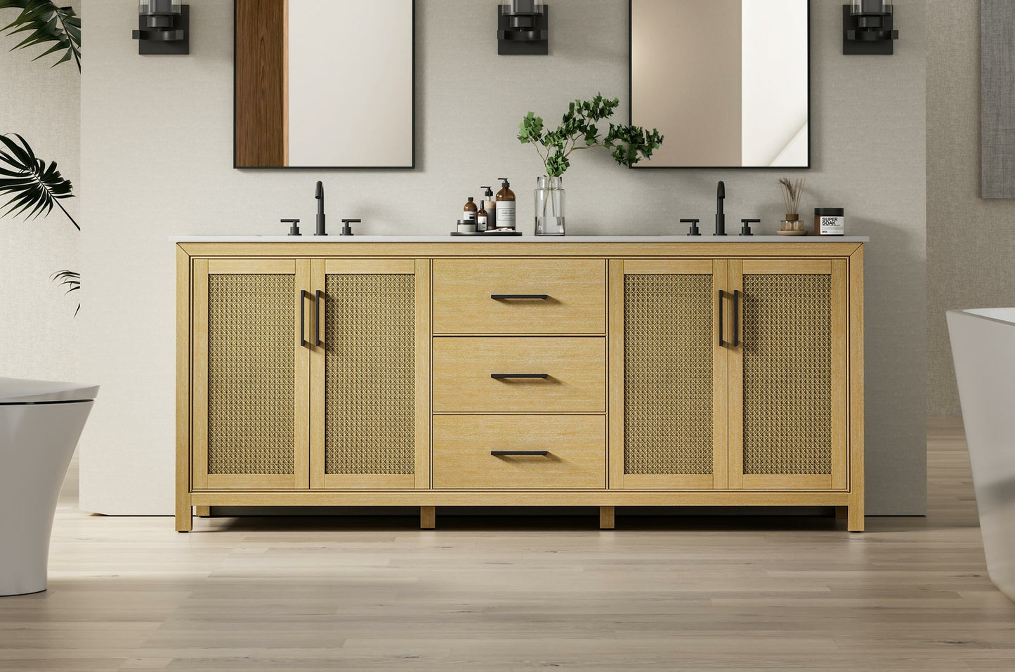 84 Inch Double Bathroom Vanity In Linen Oak VF29584DLO