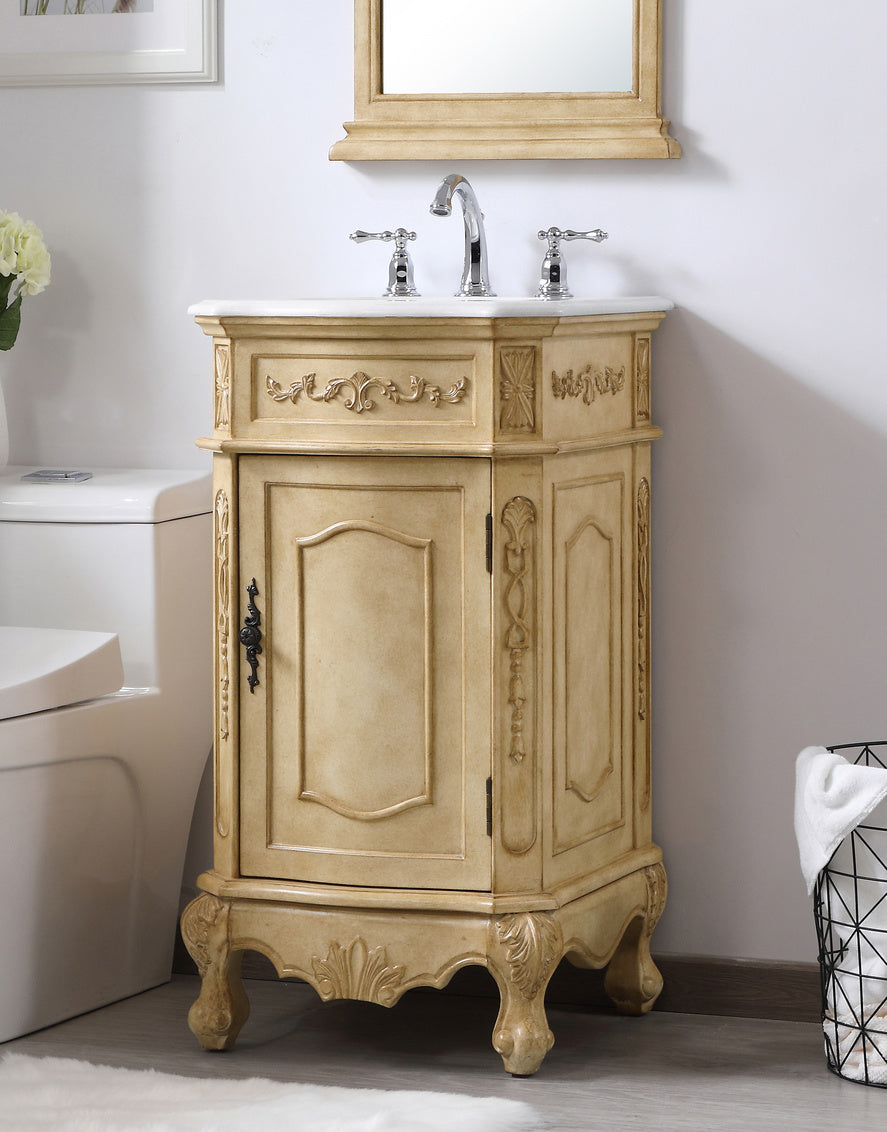 19 inch Single Bathroom vanity in Antique Beige with ivory white engineered marble