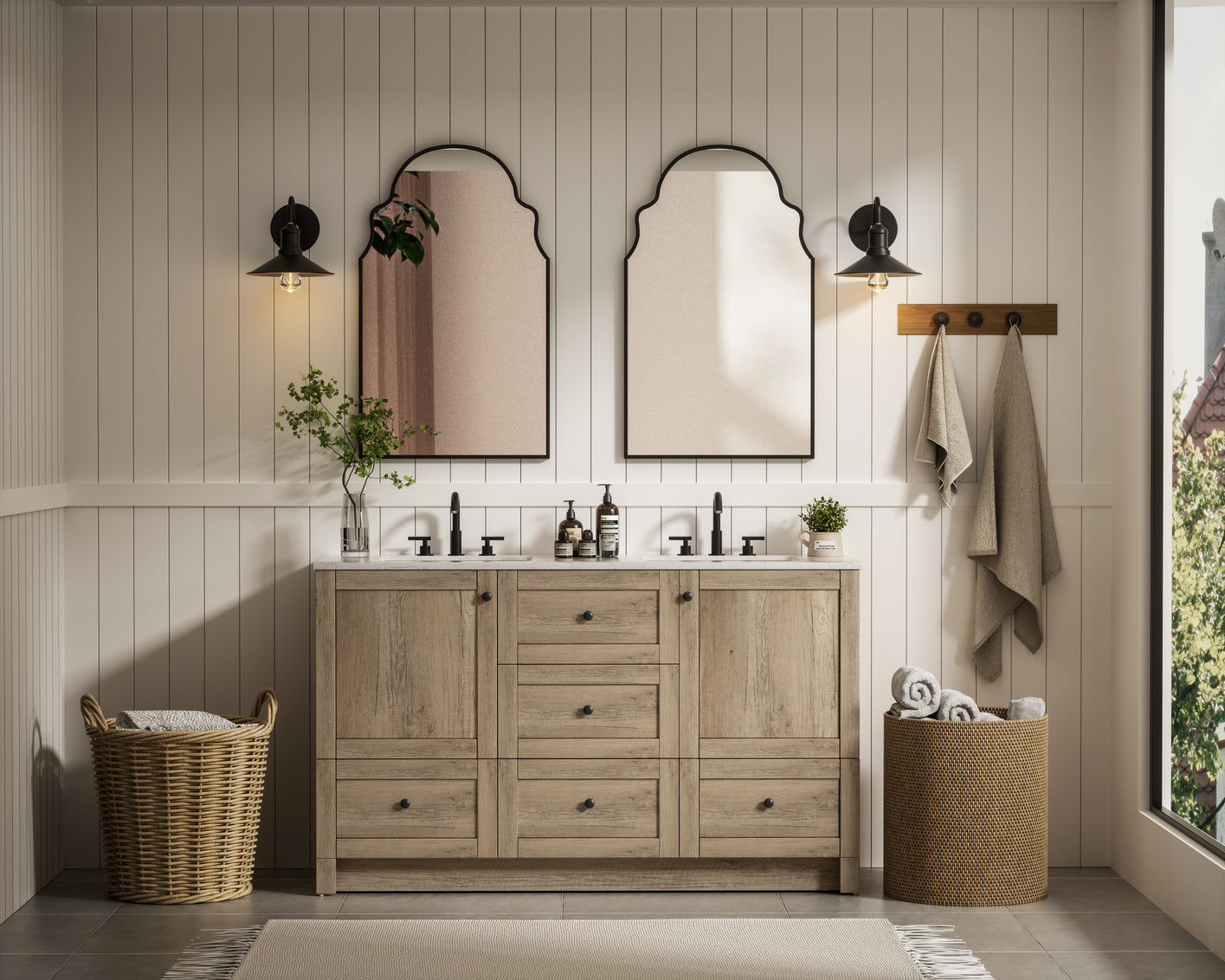 54 inch Double Bathroom Vanity In Natural Oak VF2854DNT