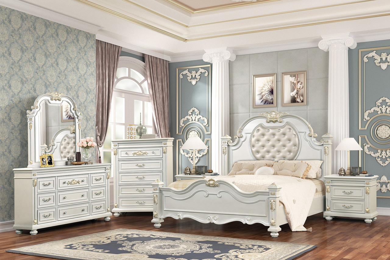 6 pc King Size White Bedroom Set - Destiny