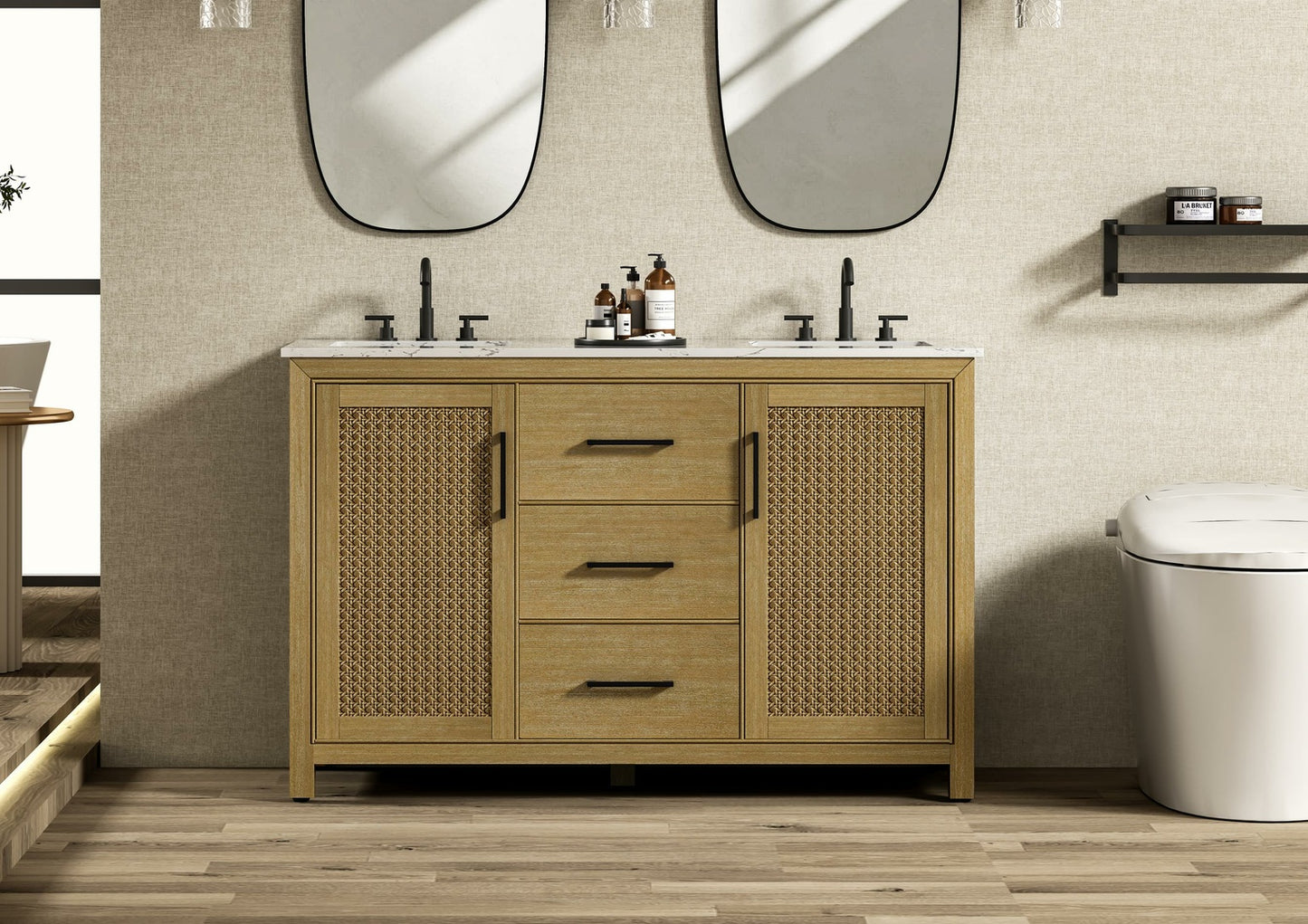54 Inch Double Bathroom Vanity In Linen Oak VF29554DLO